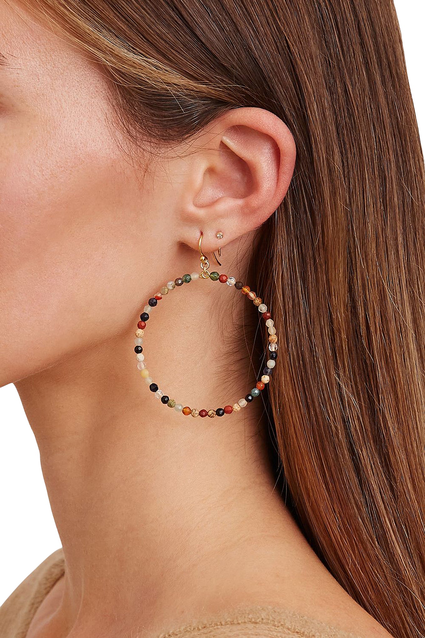 Chan Luu 2 Inch Gold Hoop Earrings in Multicolor Stones