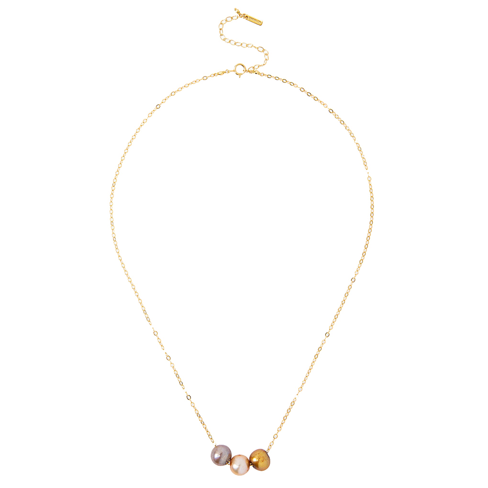 Chan Luu Pearl Trinity Pendant Necklace in Champagne Mix and Gold