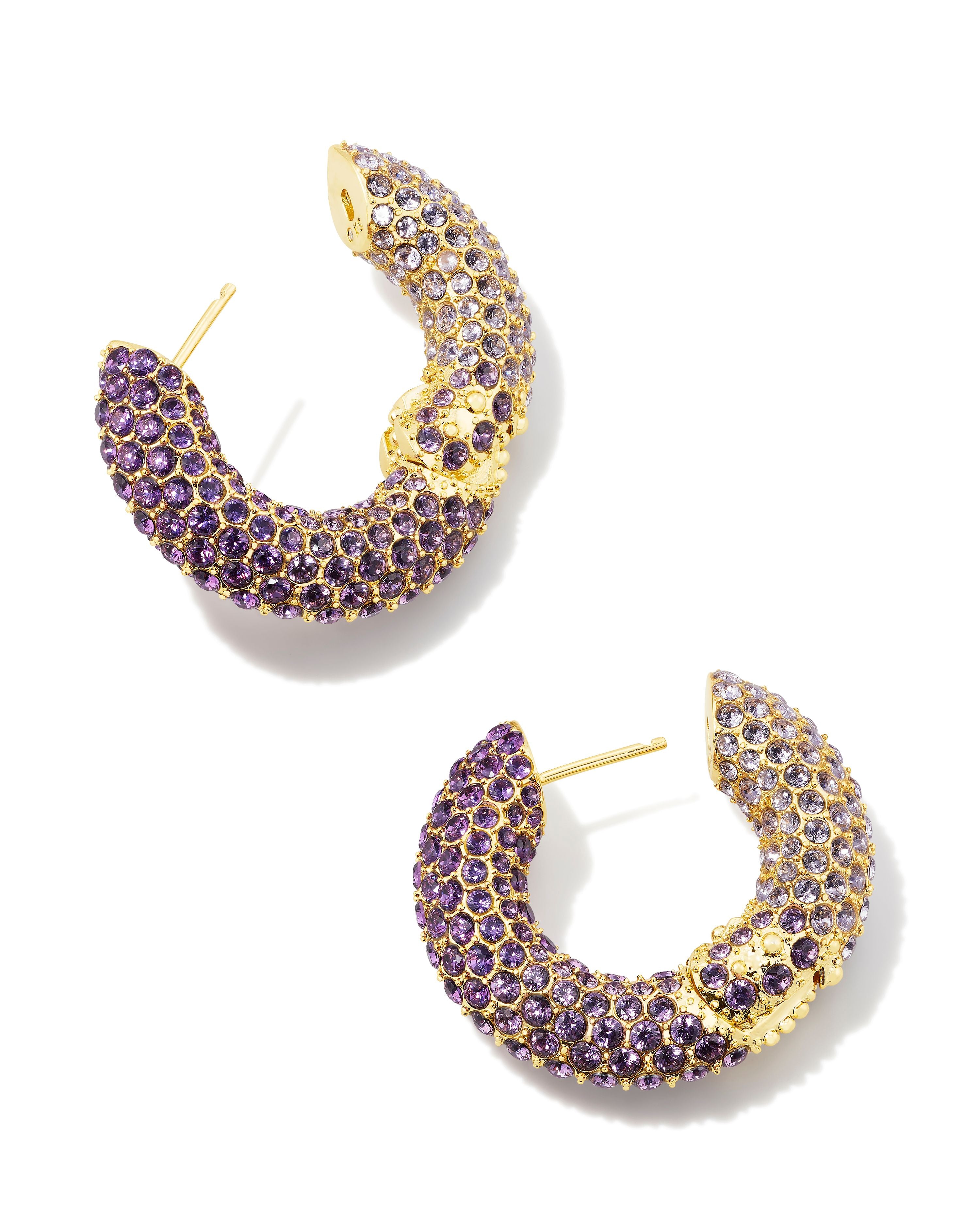Kendra Scott Mikki Pave Hoop Earrings in Purple Mauve Ombre Mix and Gold