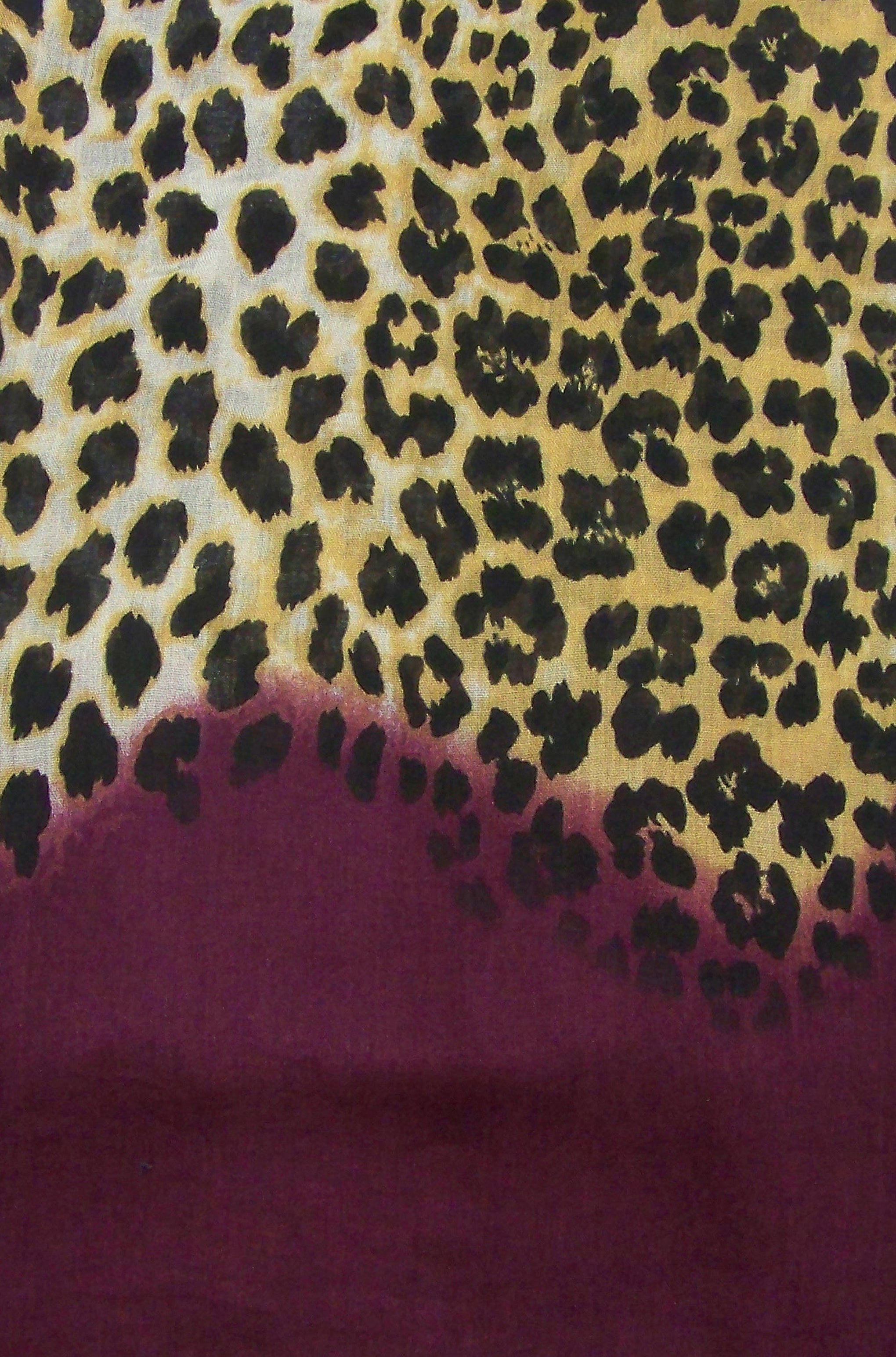 Section Swatch of Blue Pacific Animal Print Cashmere and Silk Scarf in Burgundy Brown Purple Fig and Tan