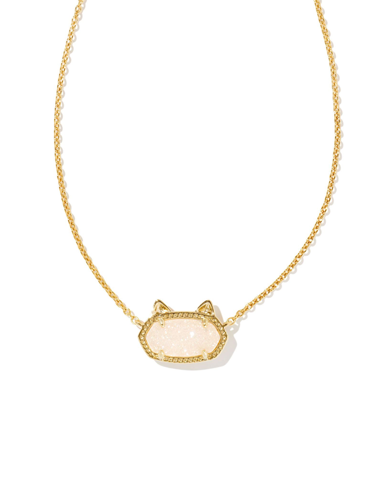 Kendra Scott Elisa Cat Oval Pendant Necklace in Iridescent Drusy and Gold