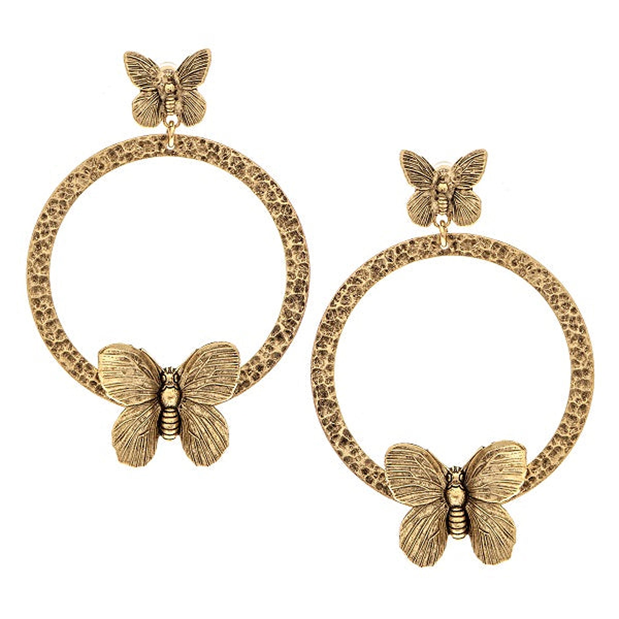 Yochi NY Allegra Butterfly Statement Thick Textured Hoop Earrings in 22k Gold