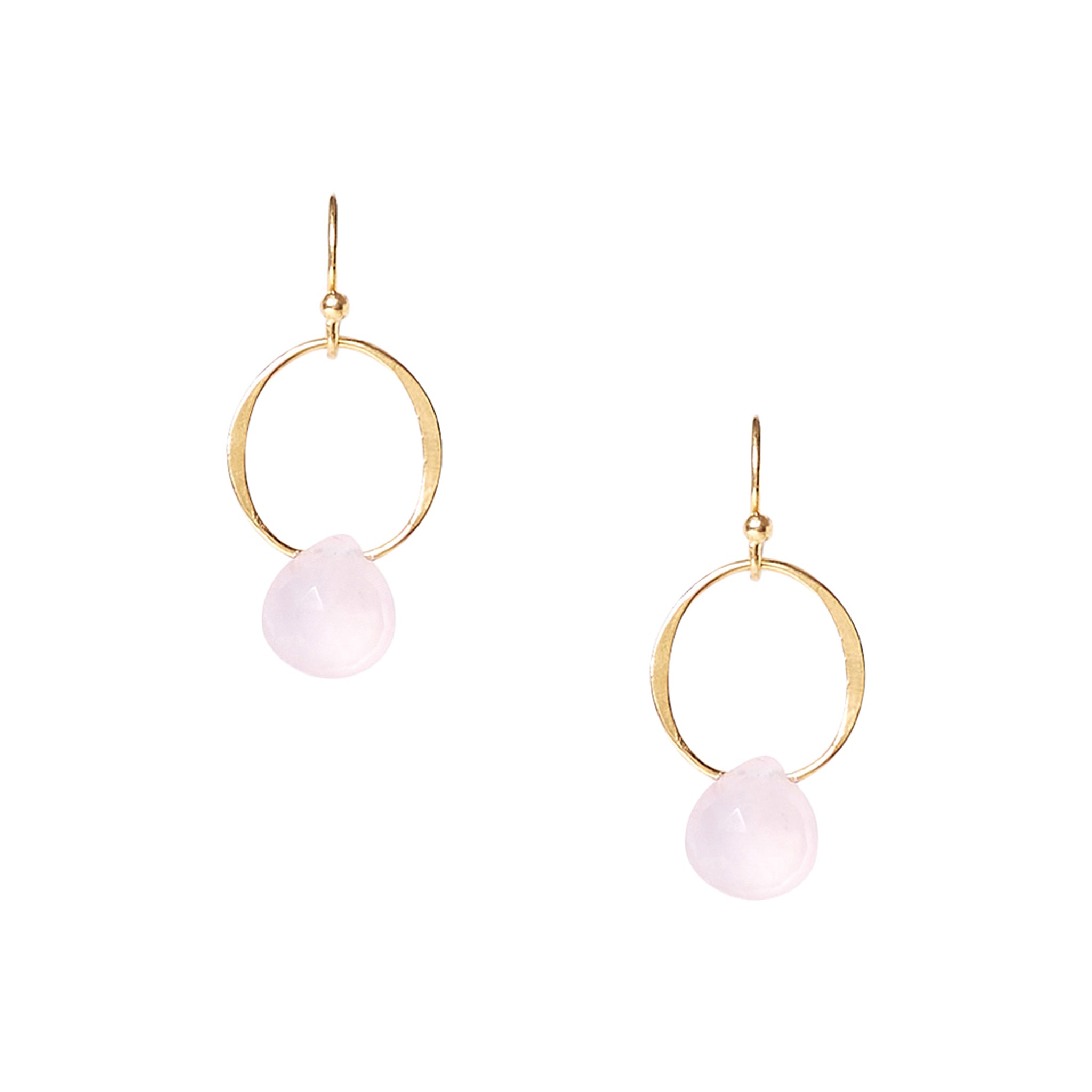 Chan Luu Front Facing Small Hoop Earrings in Rose Quartz Briolette and Gold
