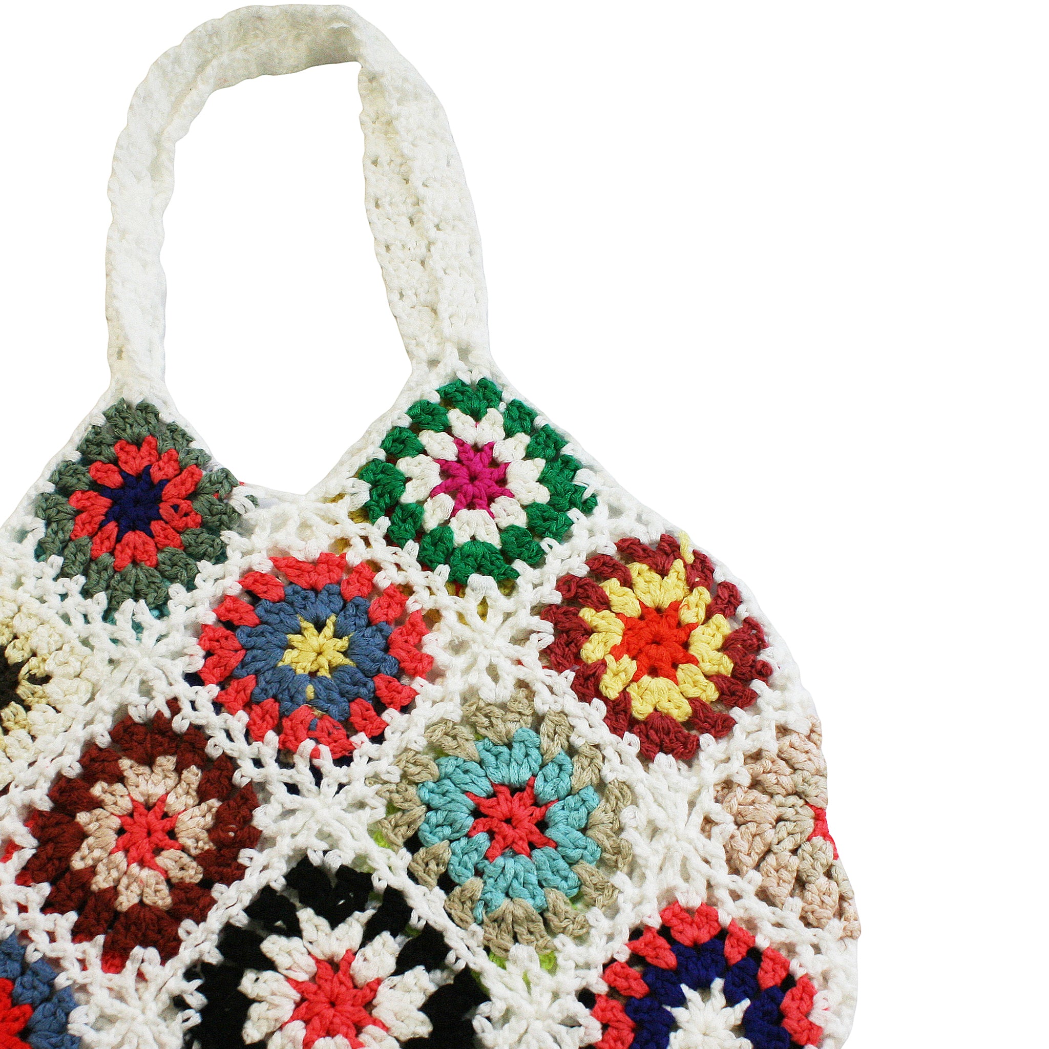 Patchwork Crochet Shoulder Bag in Multicolor and White