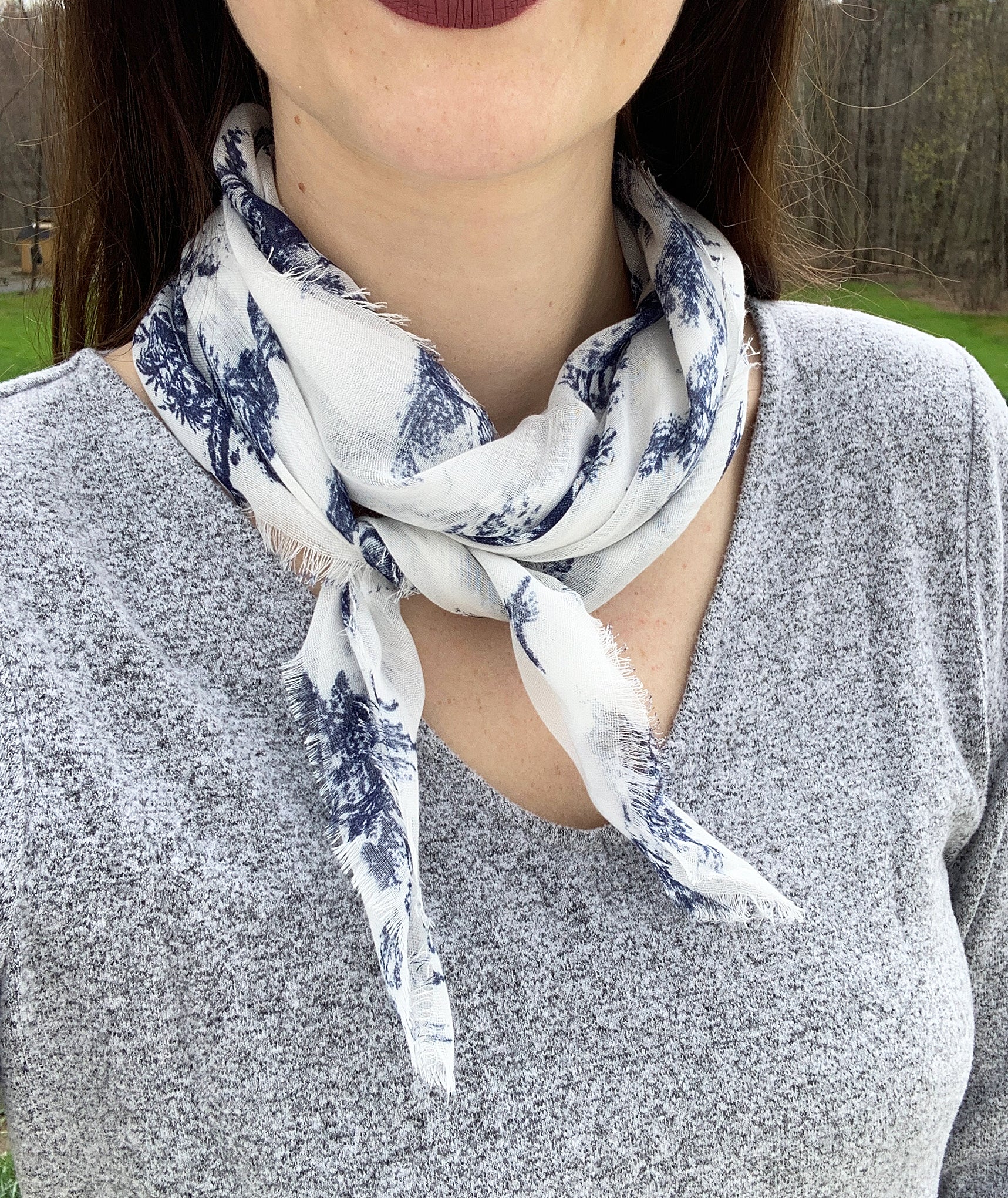 Blue Pacific English Colonial Neckerchief Scarf in Navy Blue and White