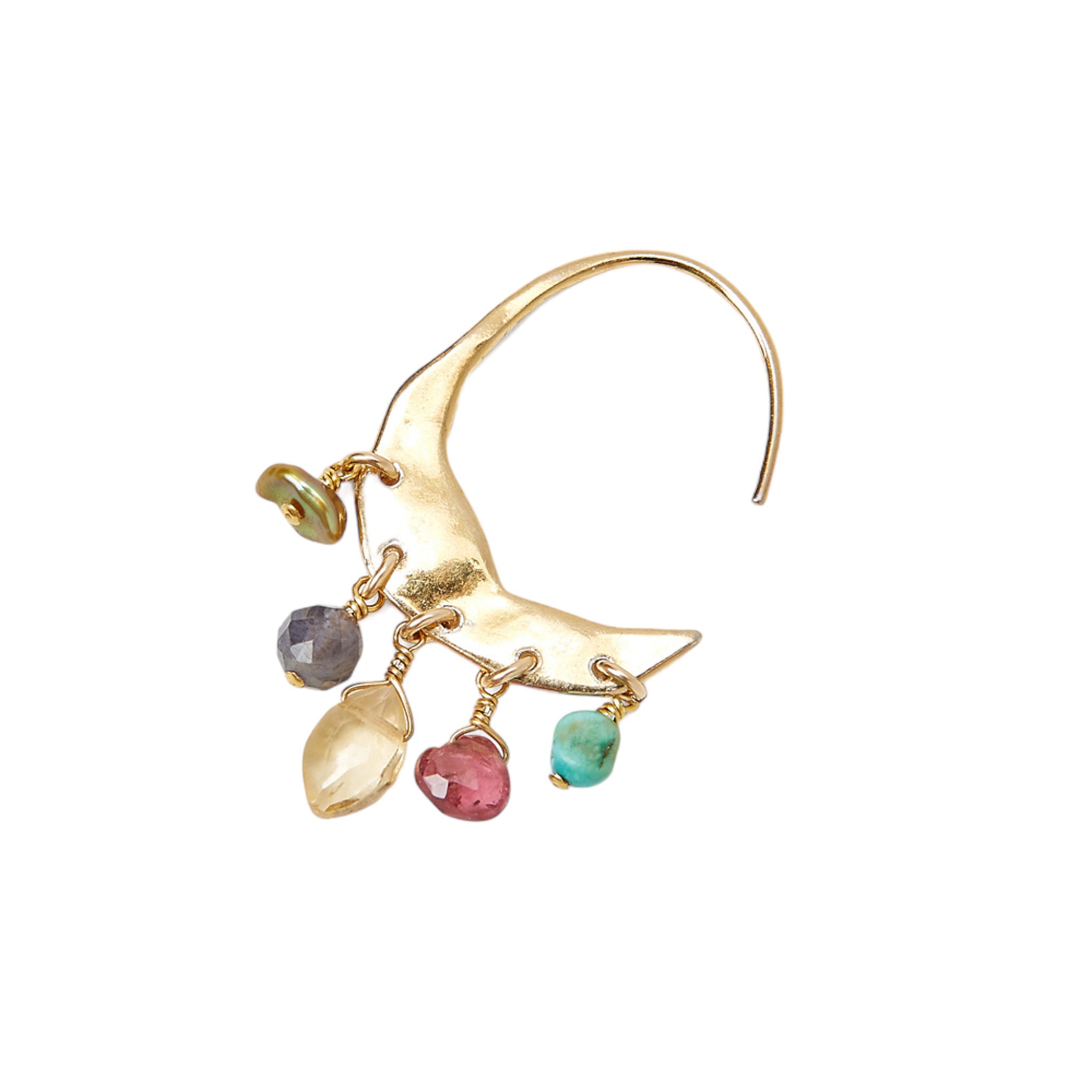 Chan Luu Petite Crescent Moon Dangle Hoop Earrings in Multi Mix and Gold Vermeil