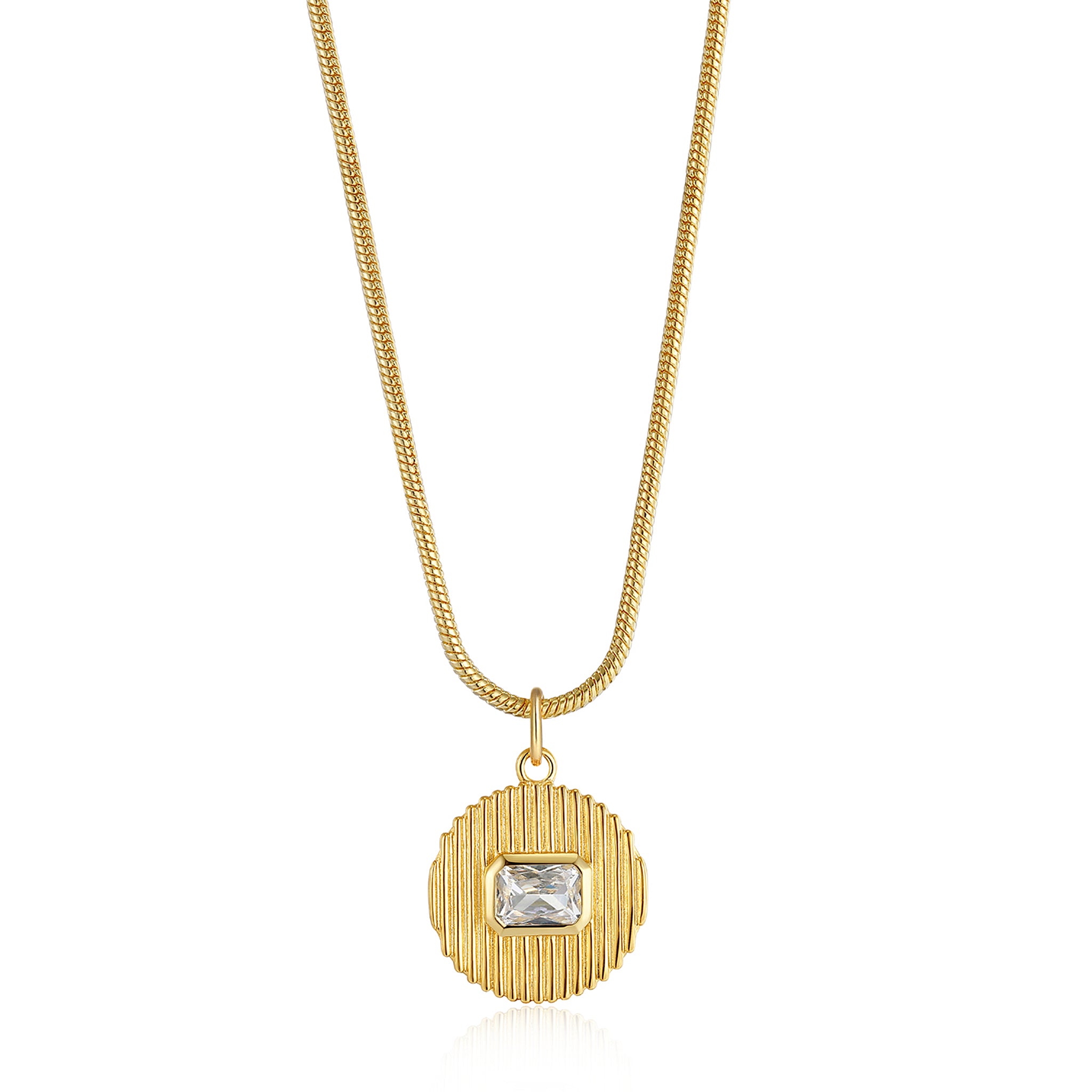 Luv Aj Le Signe Round Pendant Necklace with Bezet Set CZ in Gold Plated