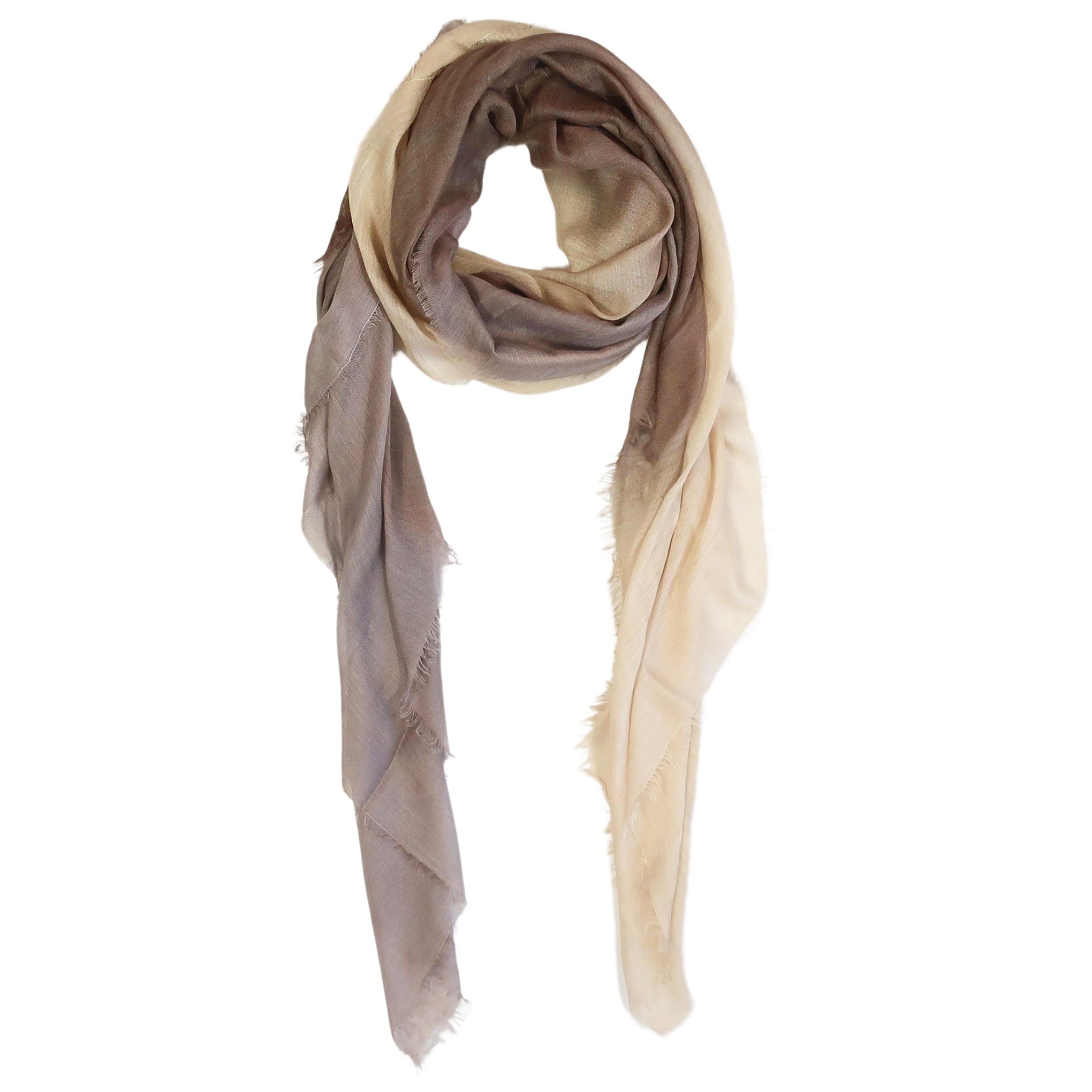 Blue Pacific Dream Cashmere and Silk Scarf in Tan and Taupe 47 x 37