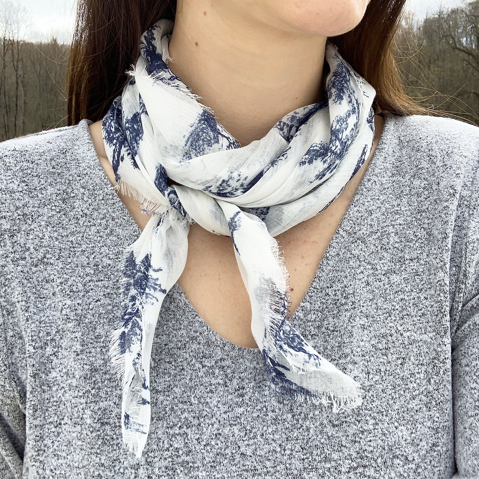 Blue Pacific English Colonial Neckerchief Scarf in Navy Blue and White