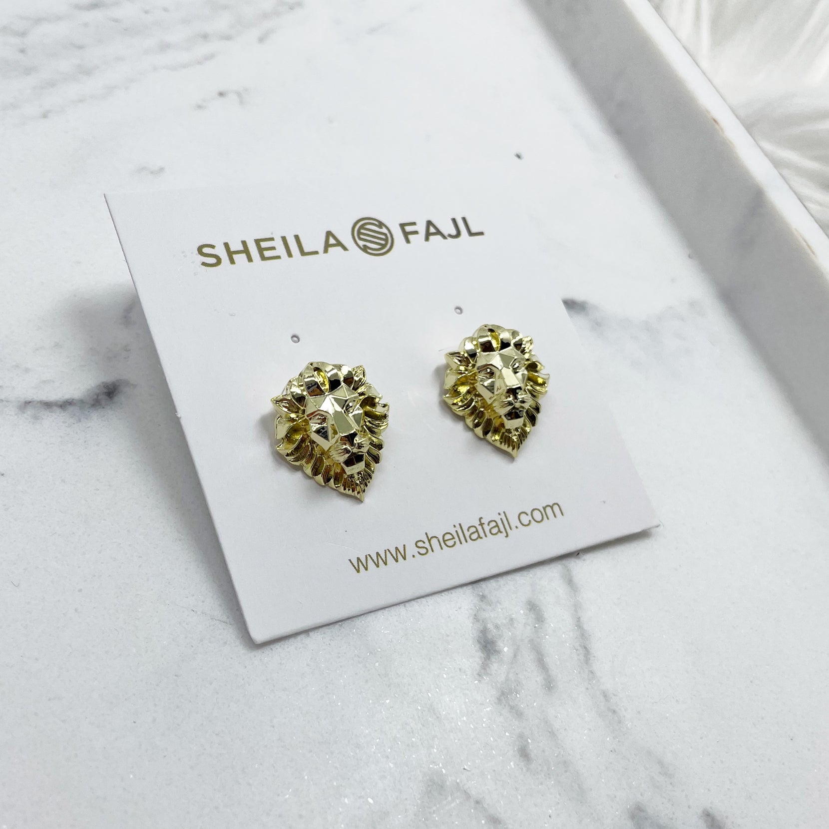 Sheila Fajl Hear Me Roar Lion Stud Earrings in 18k Polished Gold Plated