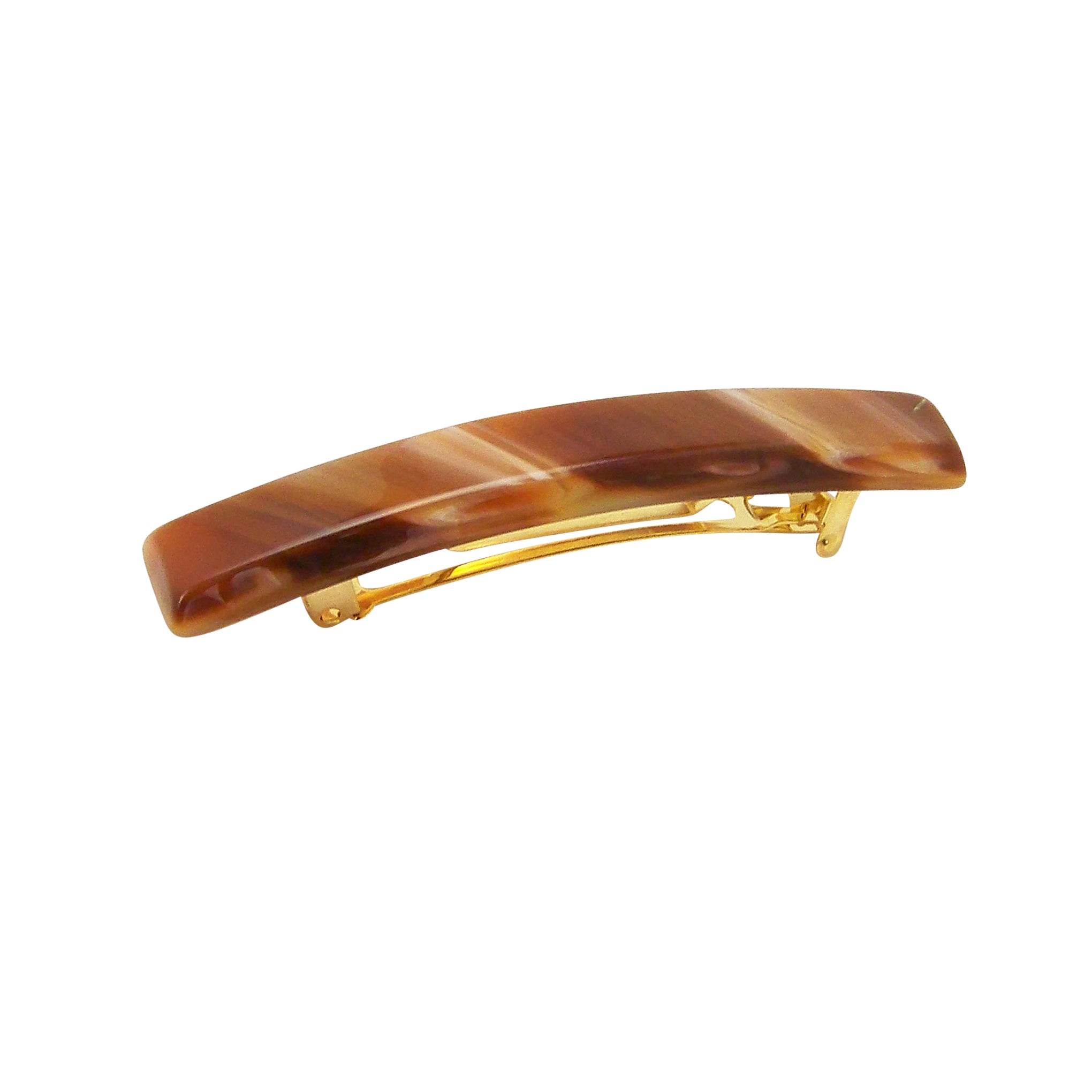 image of France Luxe Small Luxury Rectangle Barrette in Caramel Horn