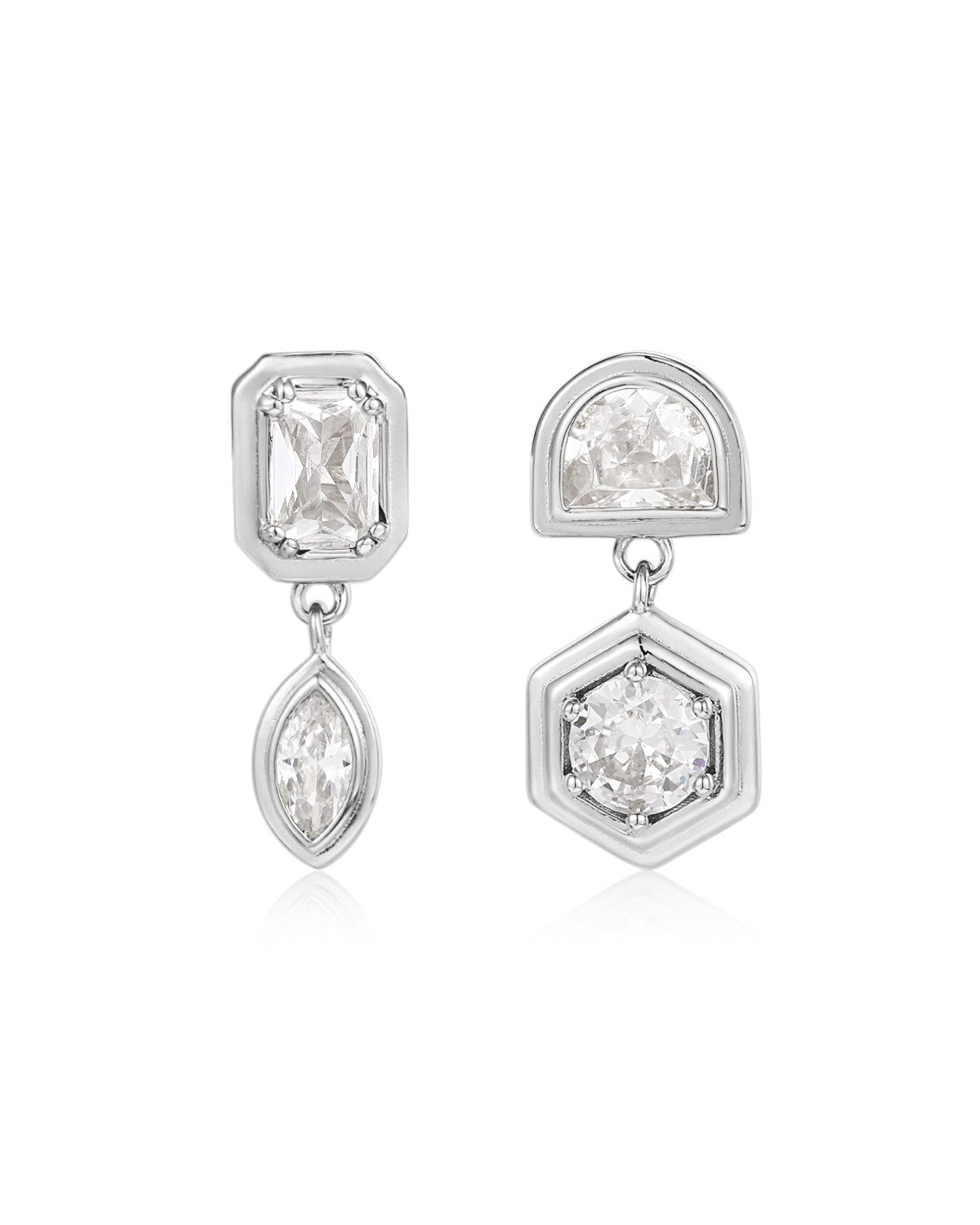 Luv Aj Stellar Bezel Stud Set of 4 Earrings in CZ and Polished Rhodium Plated