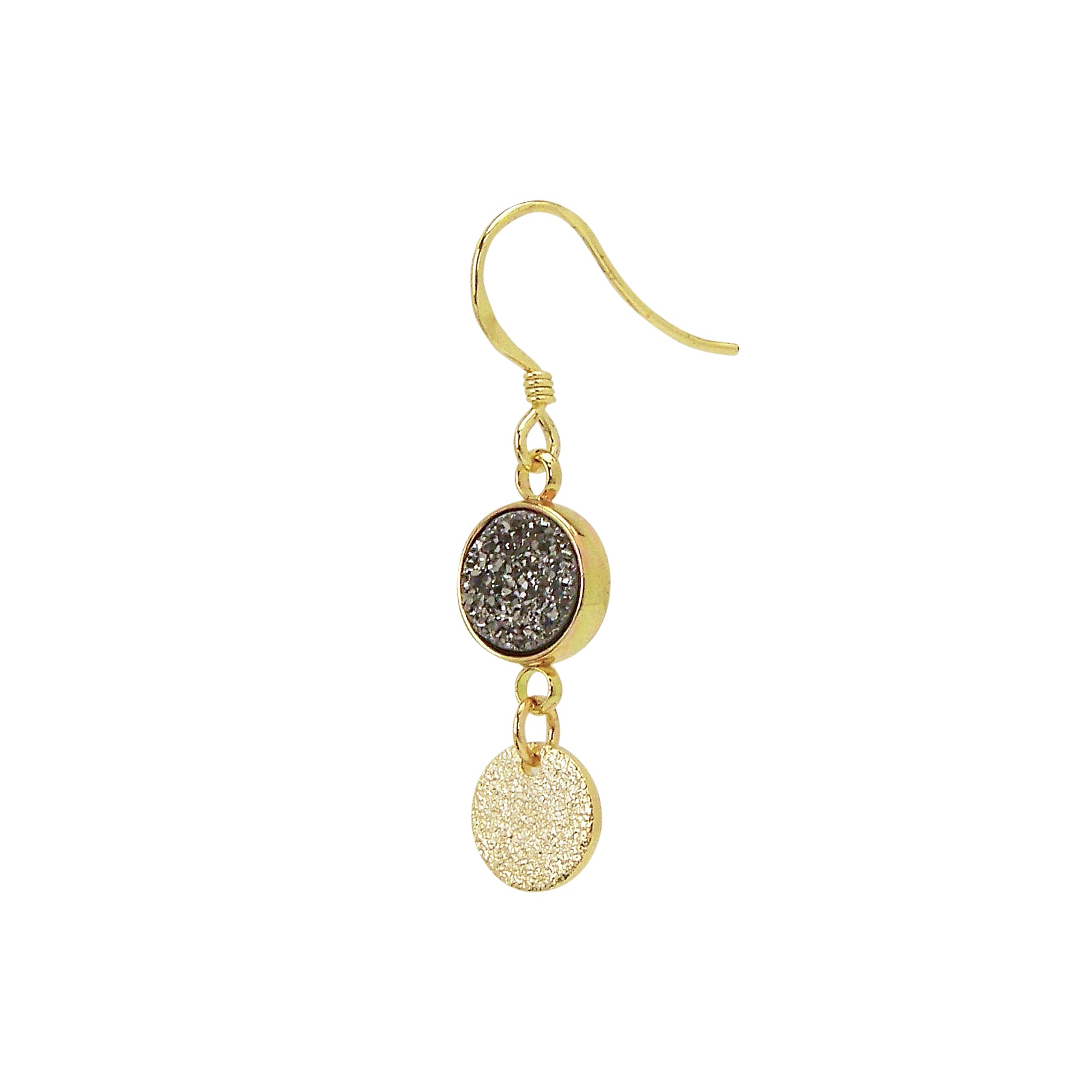Charlene K Gray Druzy Dangle Earrings with Gold Vermeil Disc