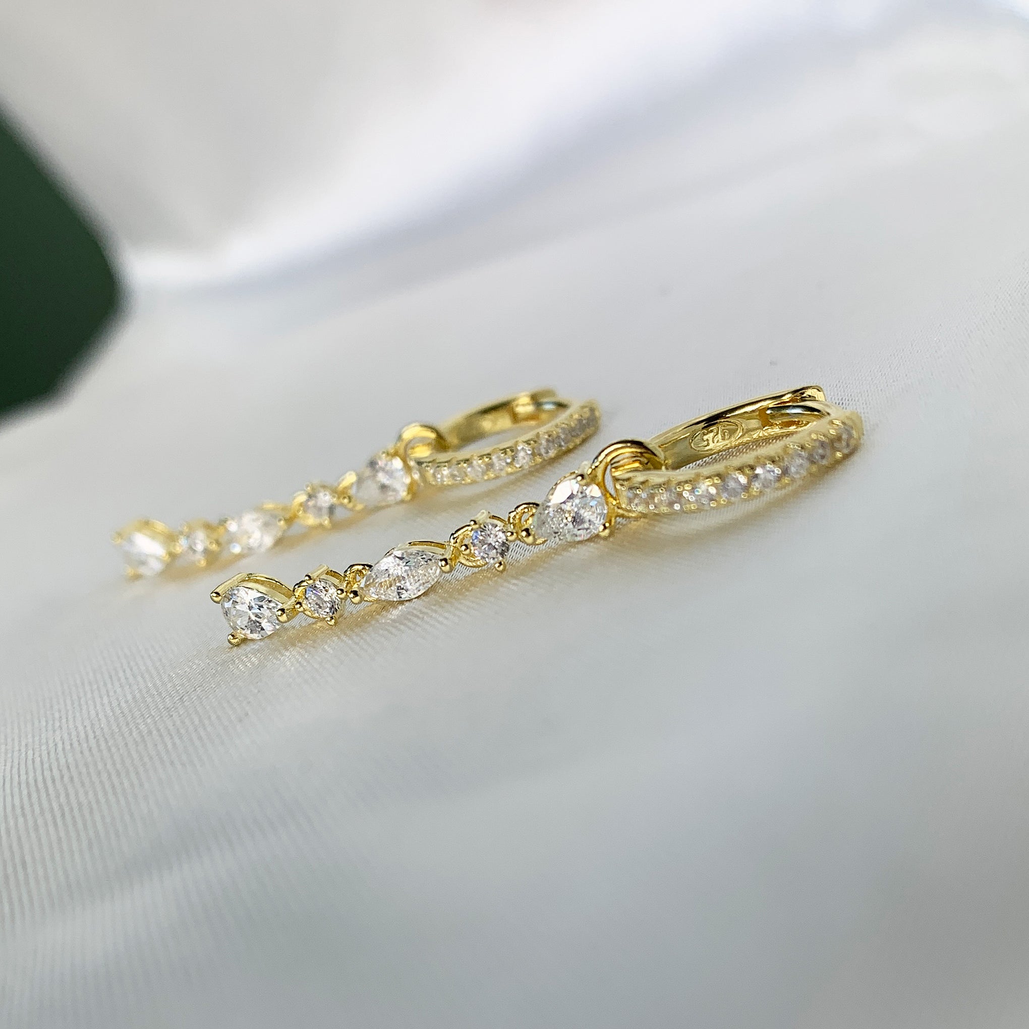 Adina Eden Multi Shape CZ Drop Huggie Hoop Earrings in 14k Gold Vermeil