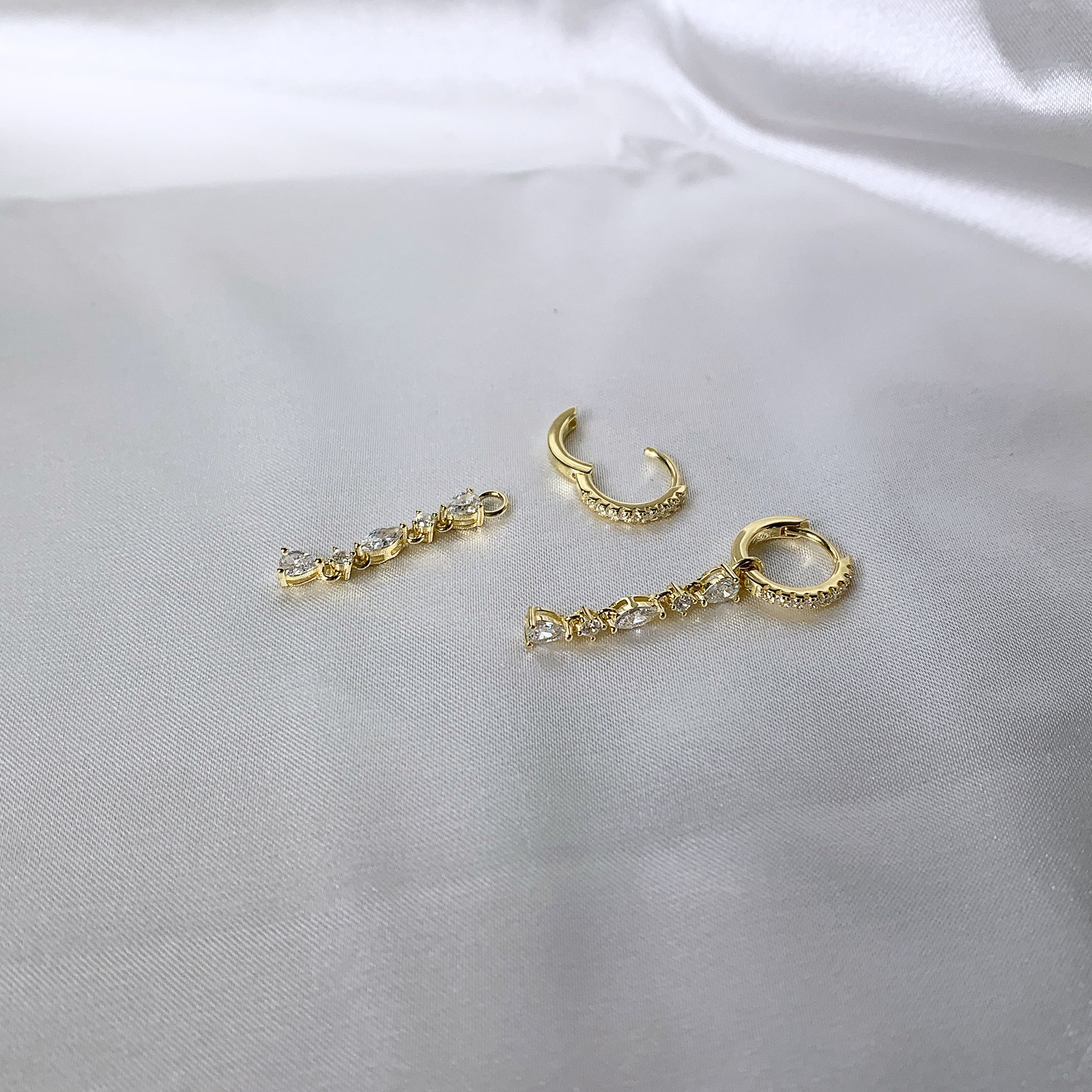 Adina Eden Multi Shape CZ Drop Huggie Hoop Earrings in 14k Gold Vermeil