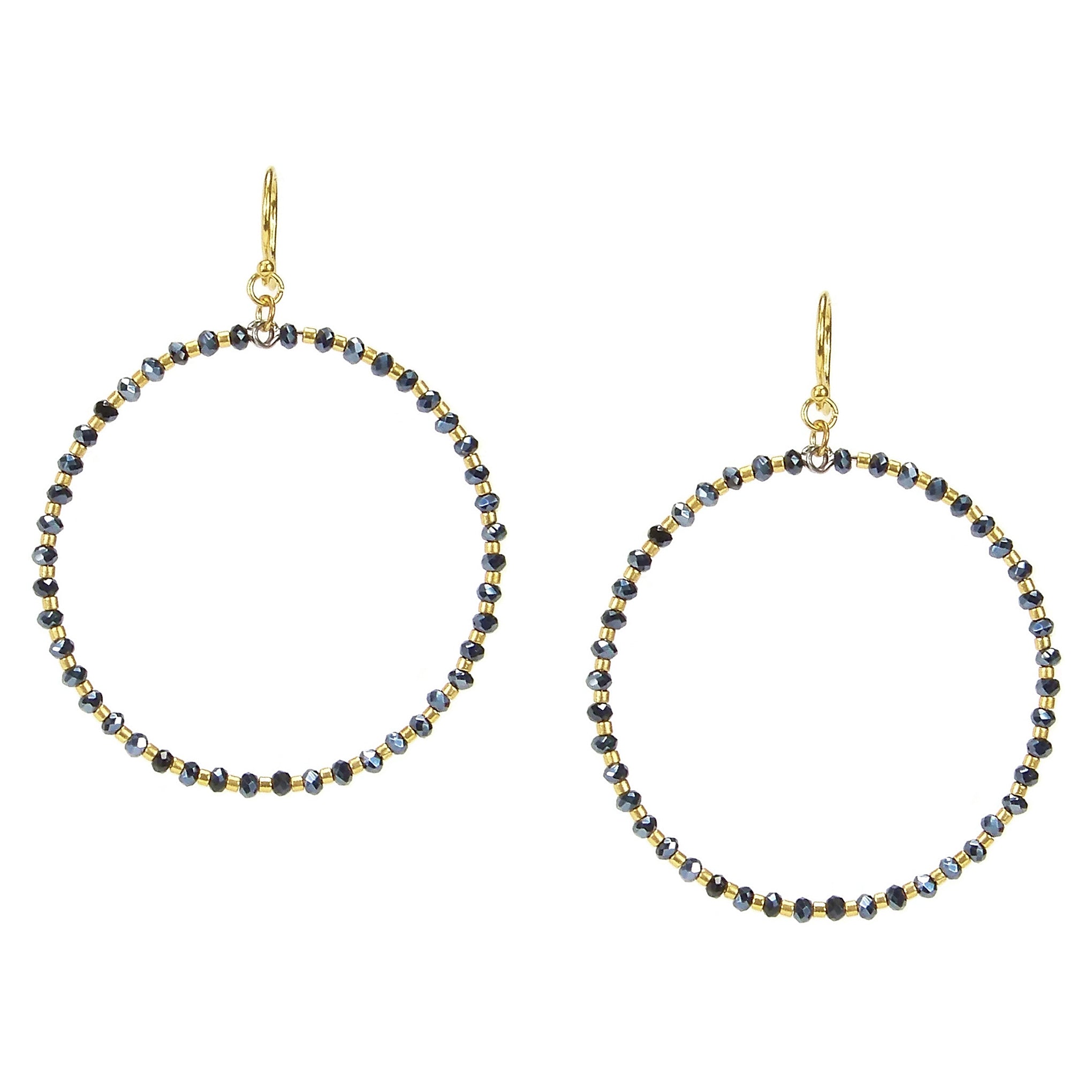image of Chan Luu 2 Inch Hoop Earrings in Midnight Crystal and Gold