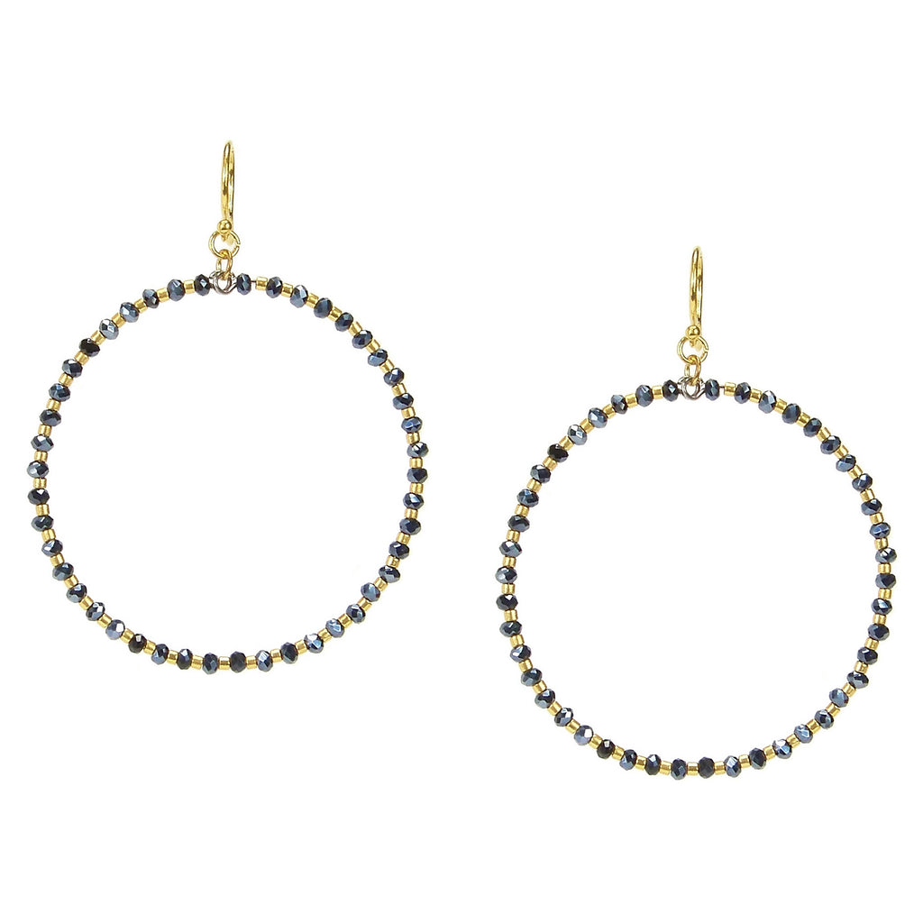 Chan Luu 2 Inch Gold Hoop Earrings in Midnight Crystal and