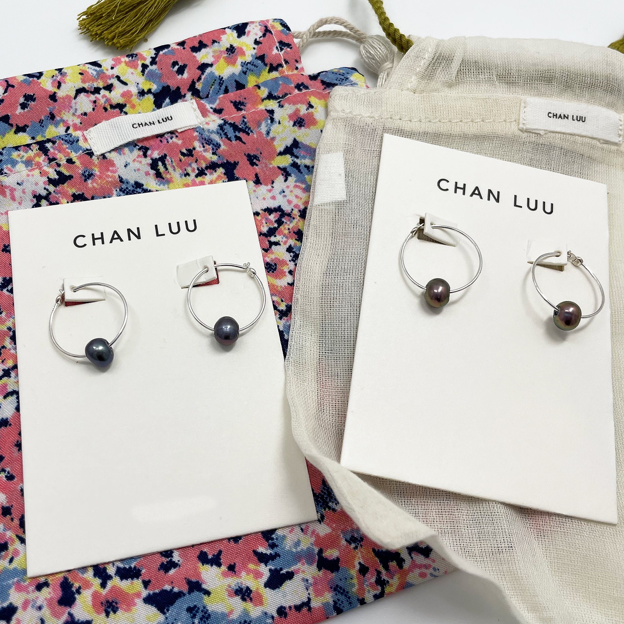 Chan Luu Petite Silver Hoop Earrings with Peacock Pearl