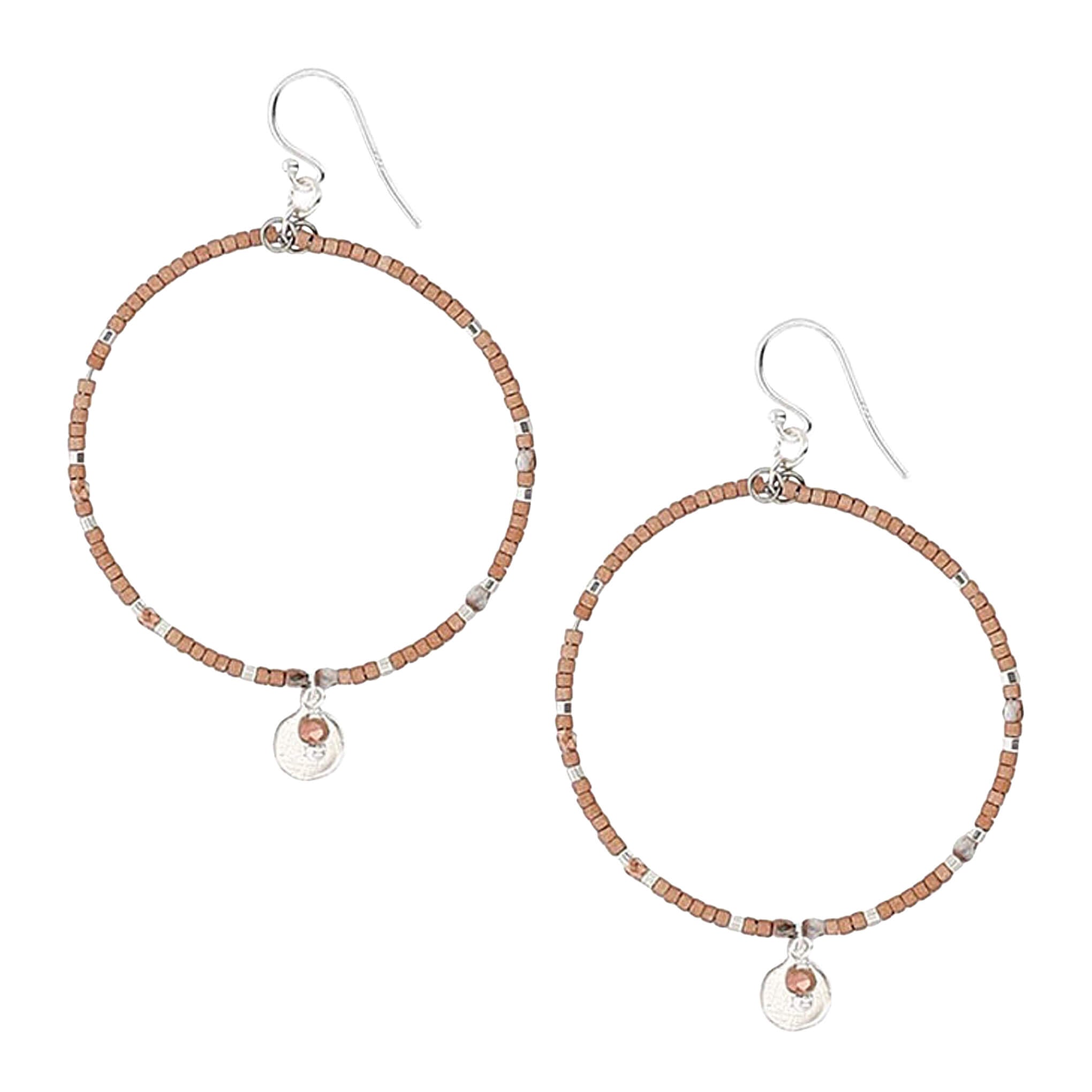 image of Chan Luu Hoop Earrings in Copper Seed Beads with Dangle Charm