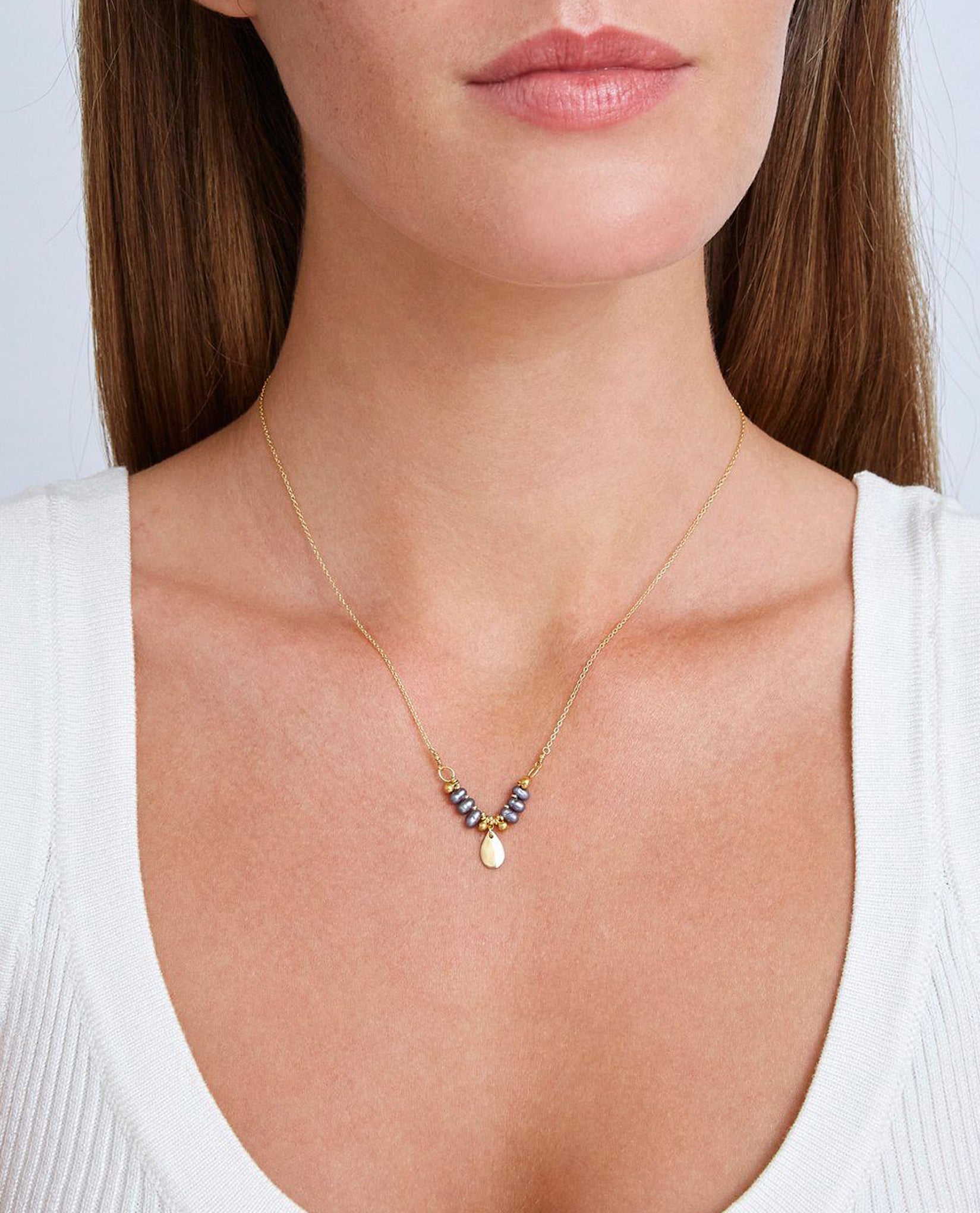 Chan Luu Tiara Pearl Pendant Necklace in Peacock Grey and Gold