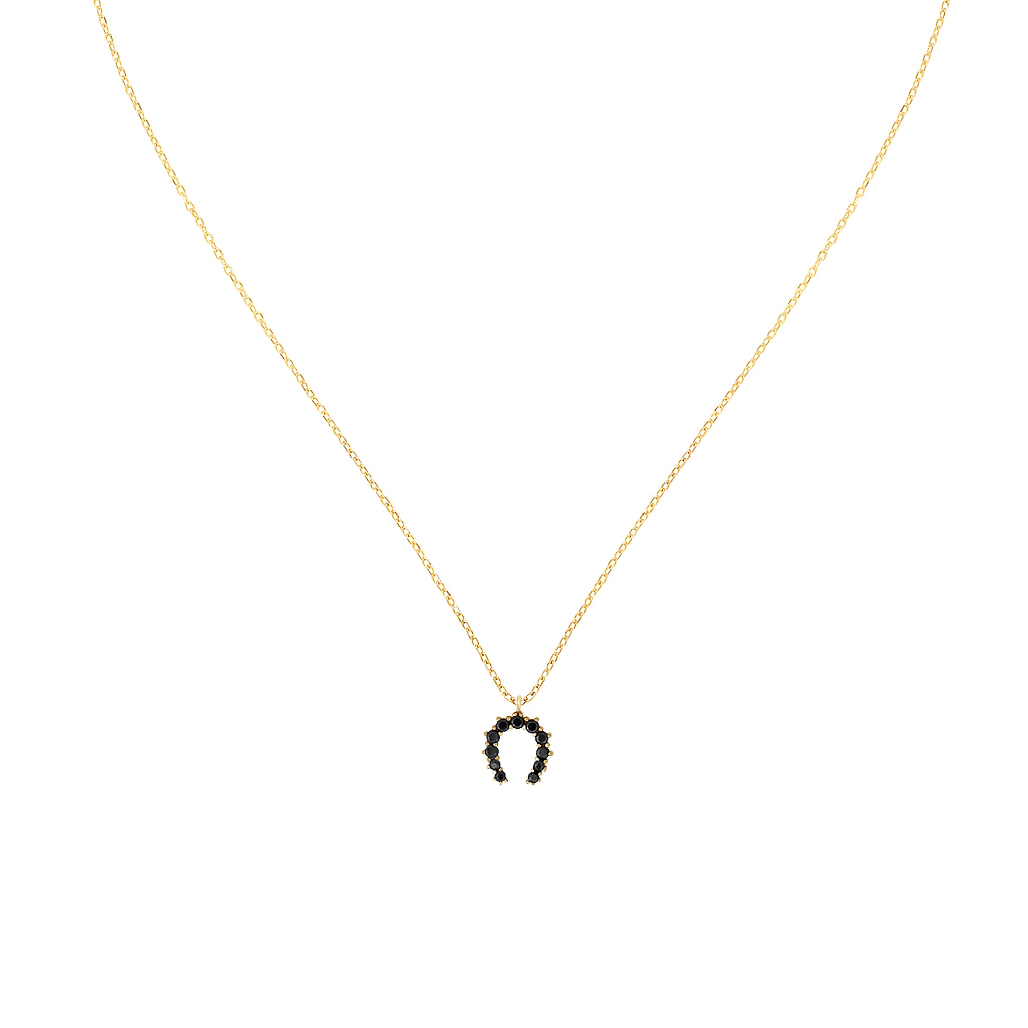 Five and Two Hazel Horseshoe Charm Pendant Necklace in Black CZ and Gold