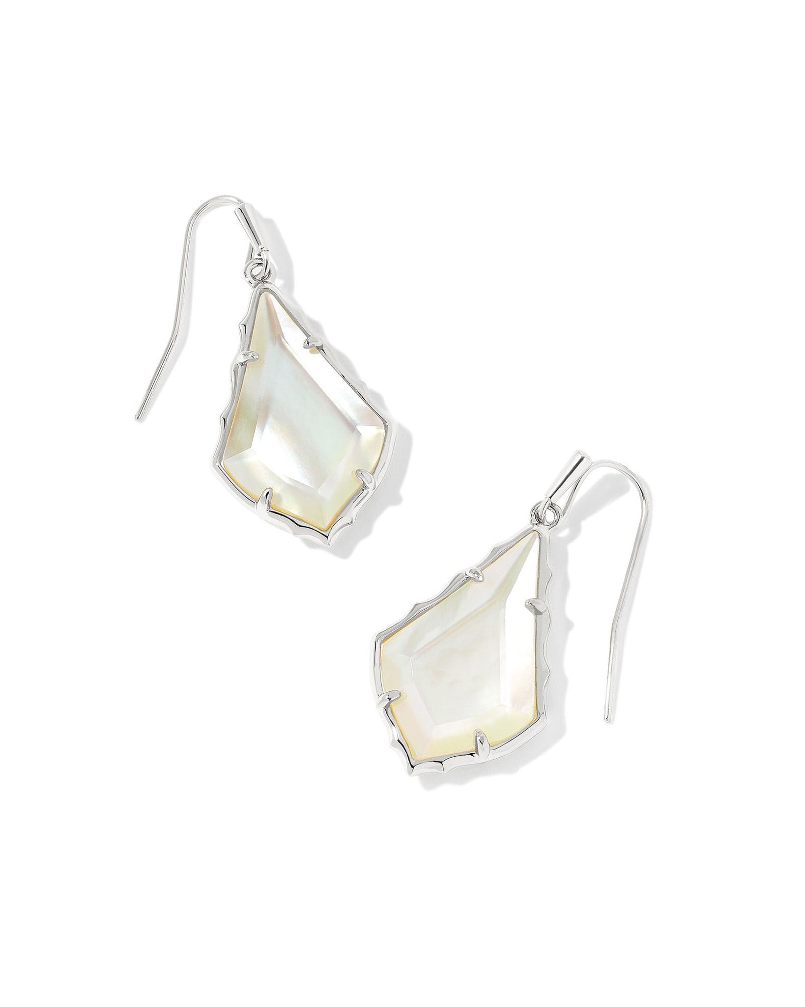 Kendra Scott Small Alex Dangle Earrings in Faceted Ivory Illusion and Rhodium