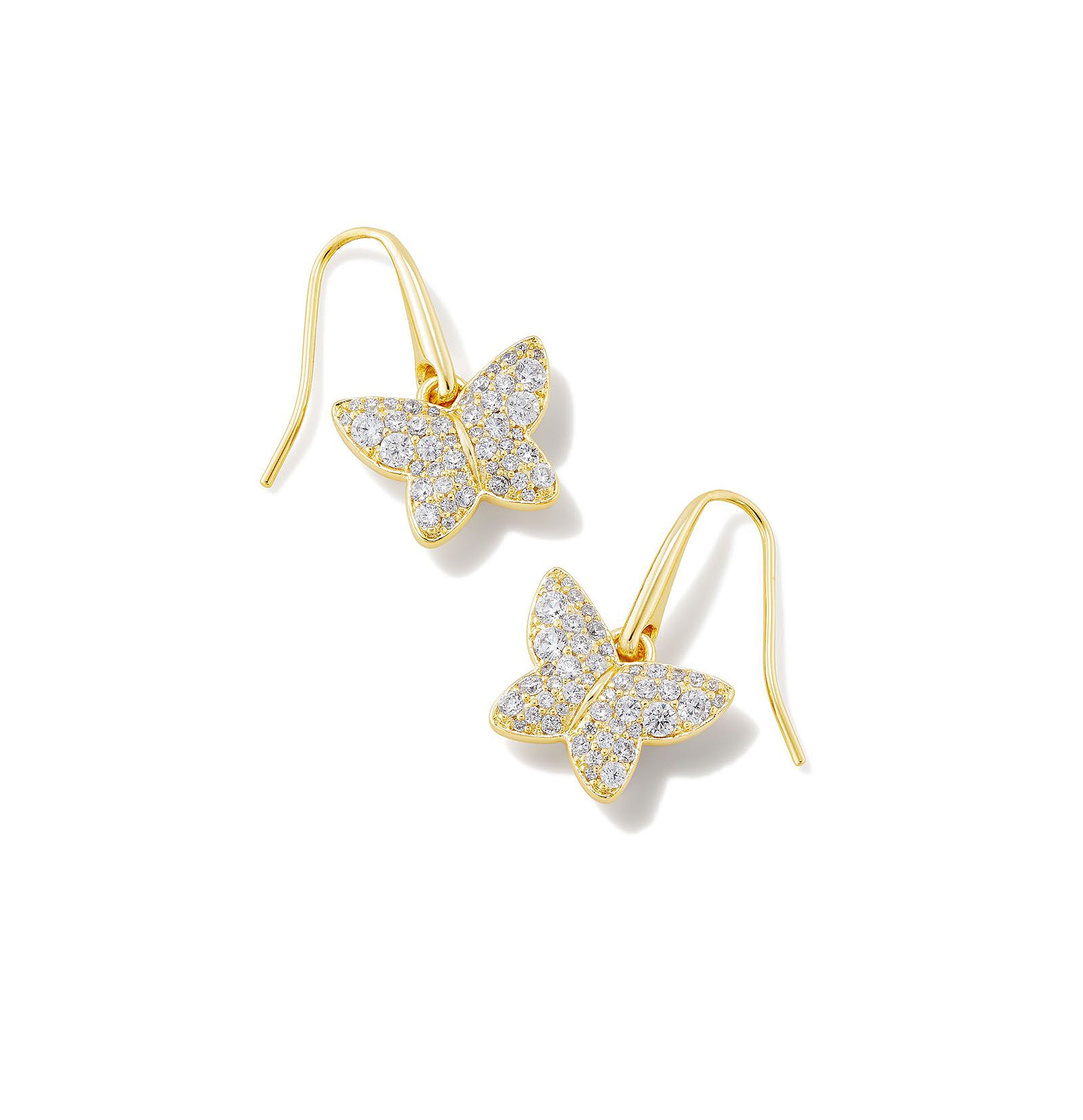 Kendra Scott Lillia Butterfly Dangle Earrings in White Crystal and Gold Plated