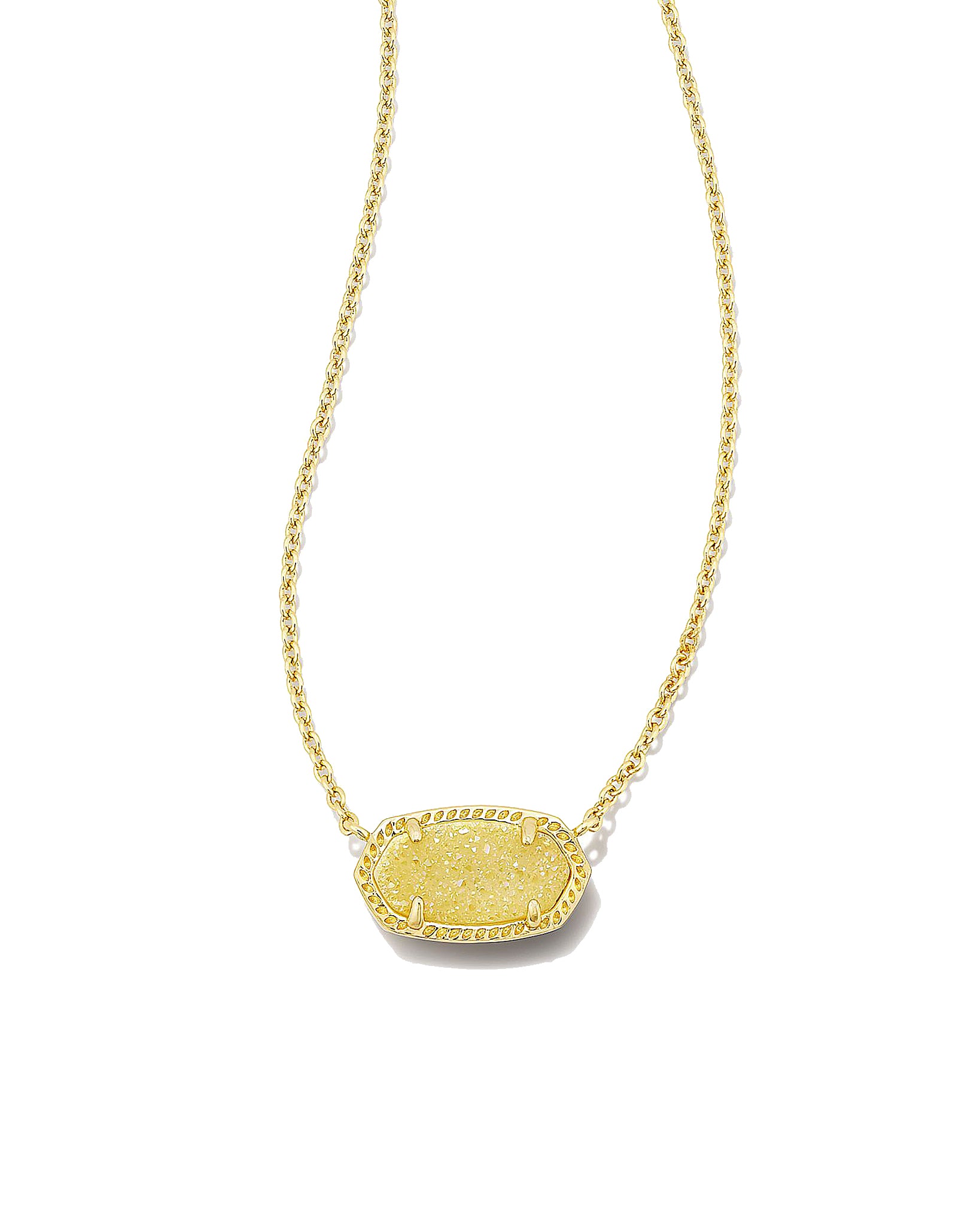 Kendra Scott Elisa Oval Pendant Necklace in Light Yellow Drusy and Gold