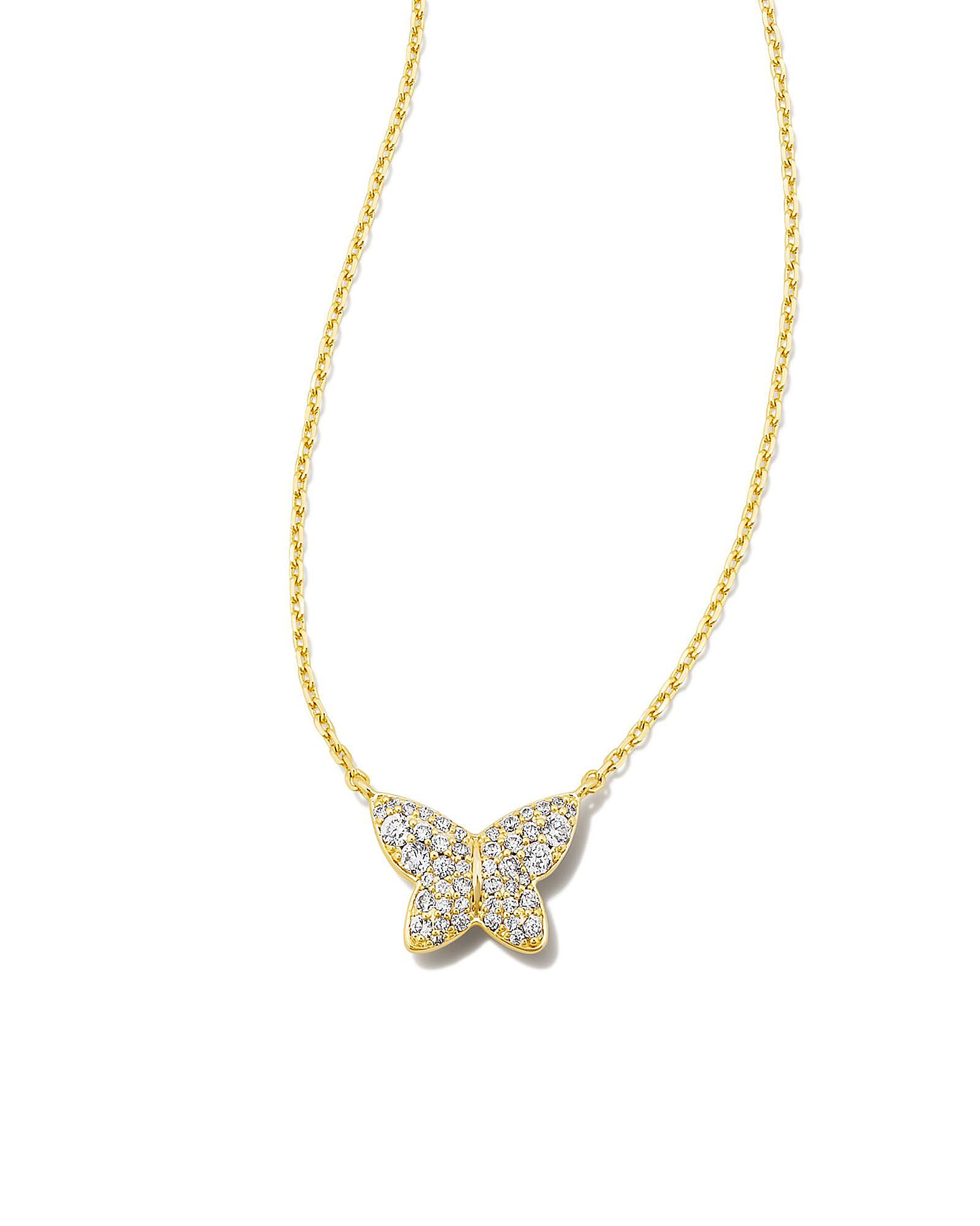 Kendra Scott Lillia Butterfly Pendant Necklace in White Crystal and Gold Plated