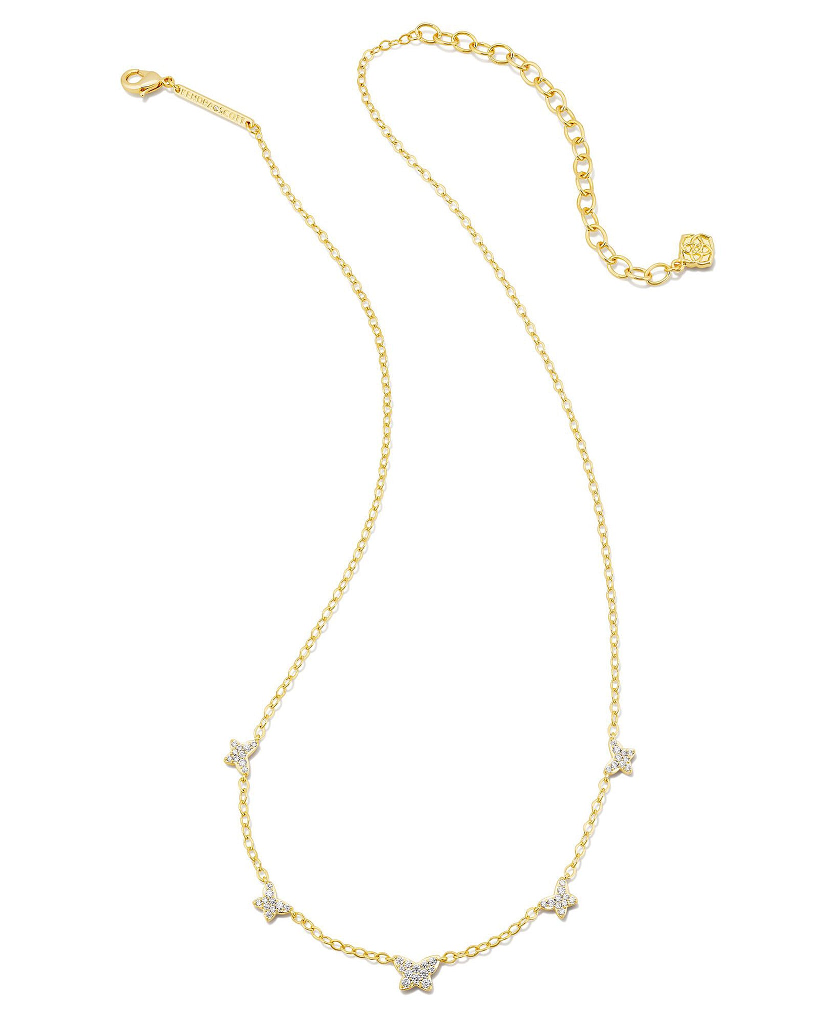 Kendra Scott Lillia Butterfly Strand Necklace in White Crystal and Gold Plated