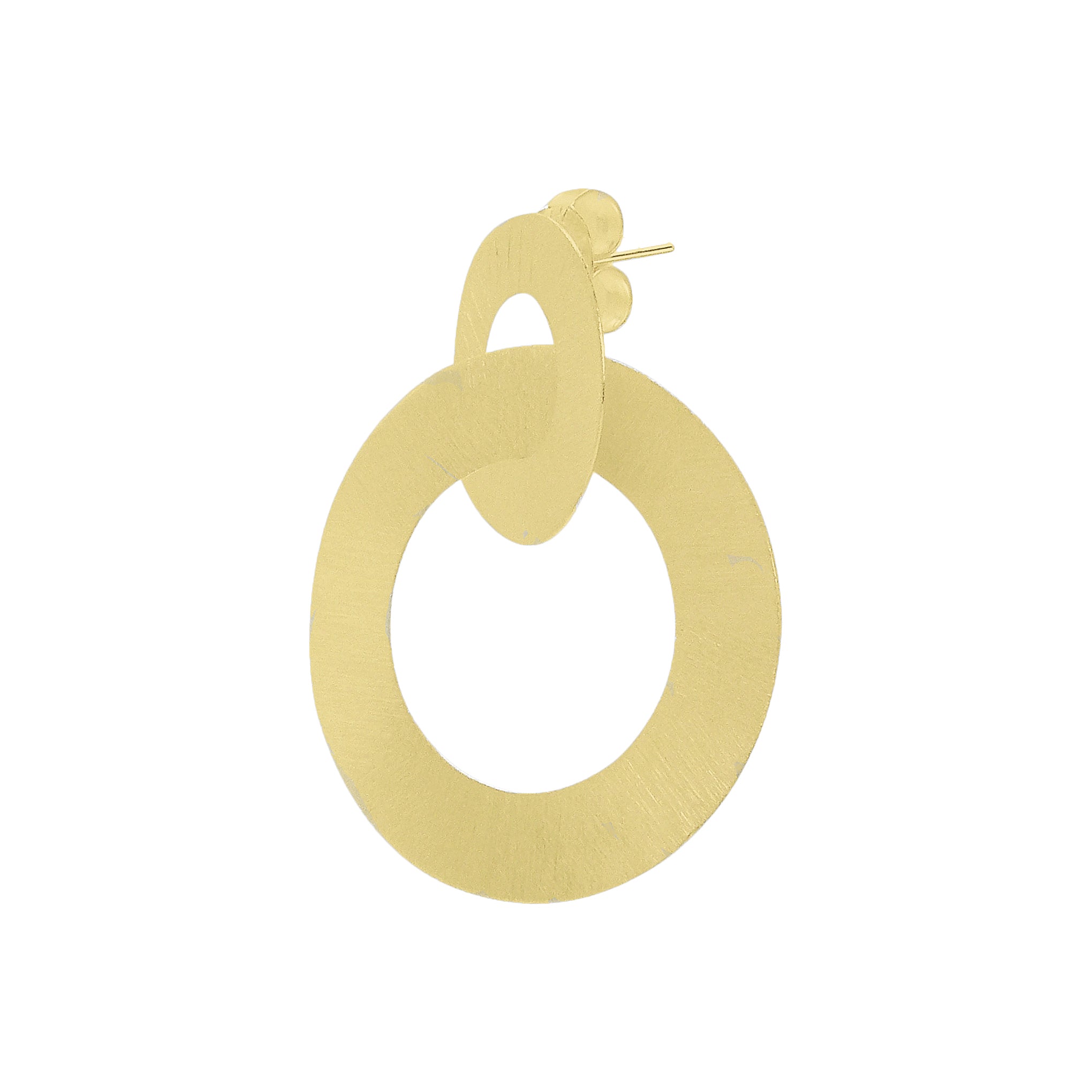 45 Degree Angle View of Sheila Fajl Anna Double Hoop Circle Earring in Brushed 18K Gold Plated