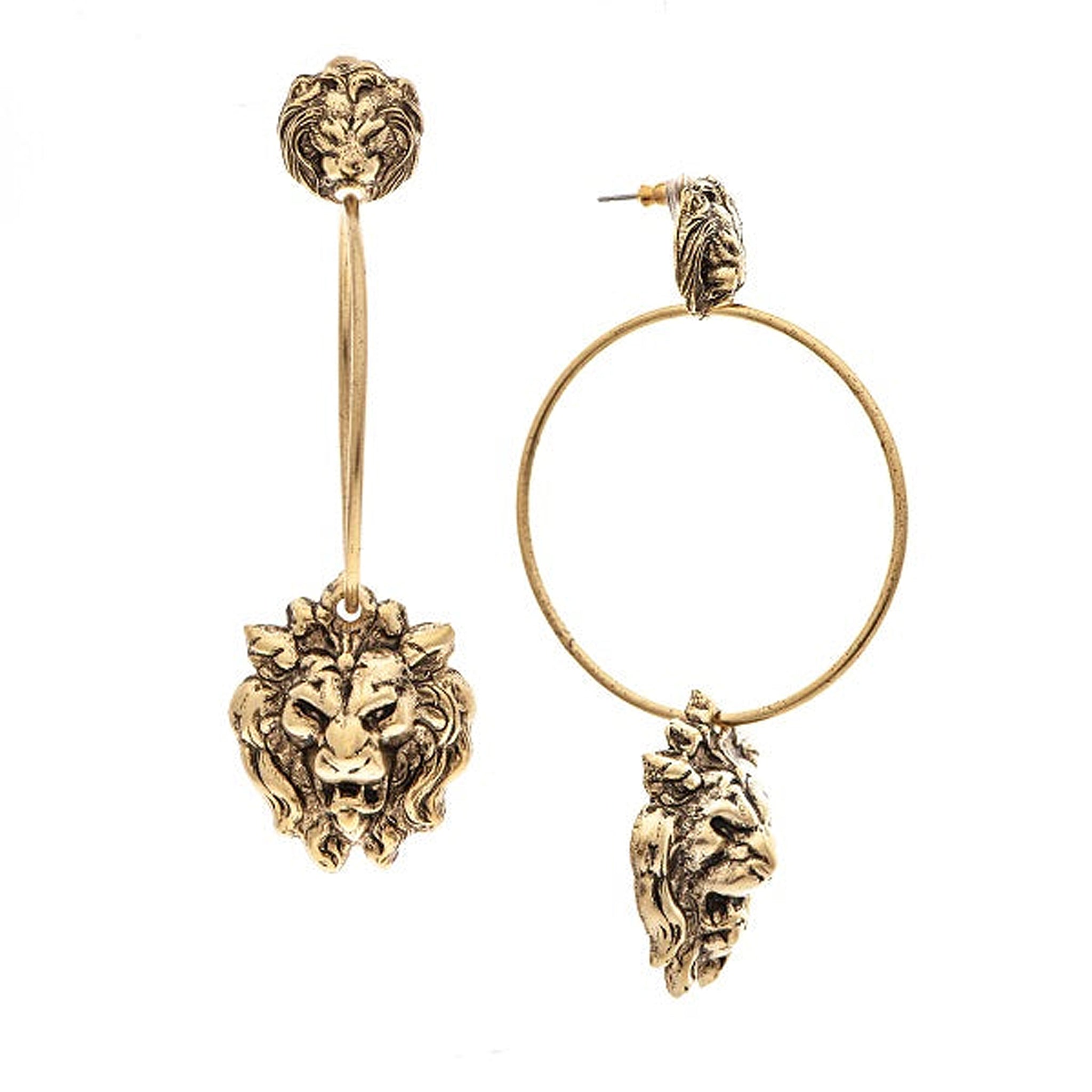 Yochi NY Dassi Double Lion Skinny Hoop Earrings in 22k Gold