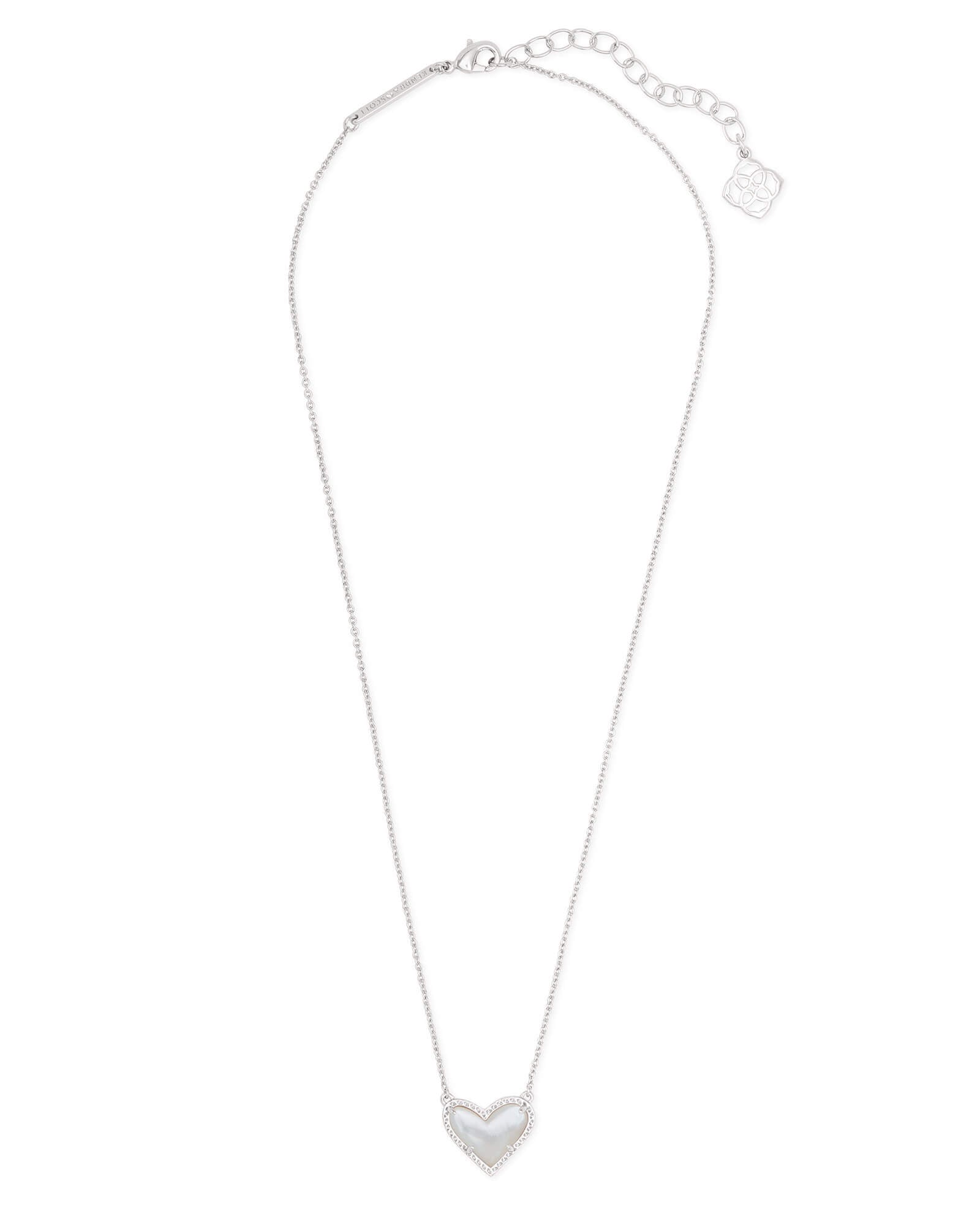 Kendra Scott Ari Heart Pendant Necklace in Ivory and Rhodium Plated