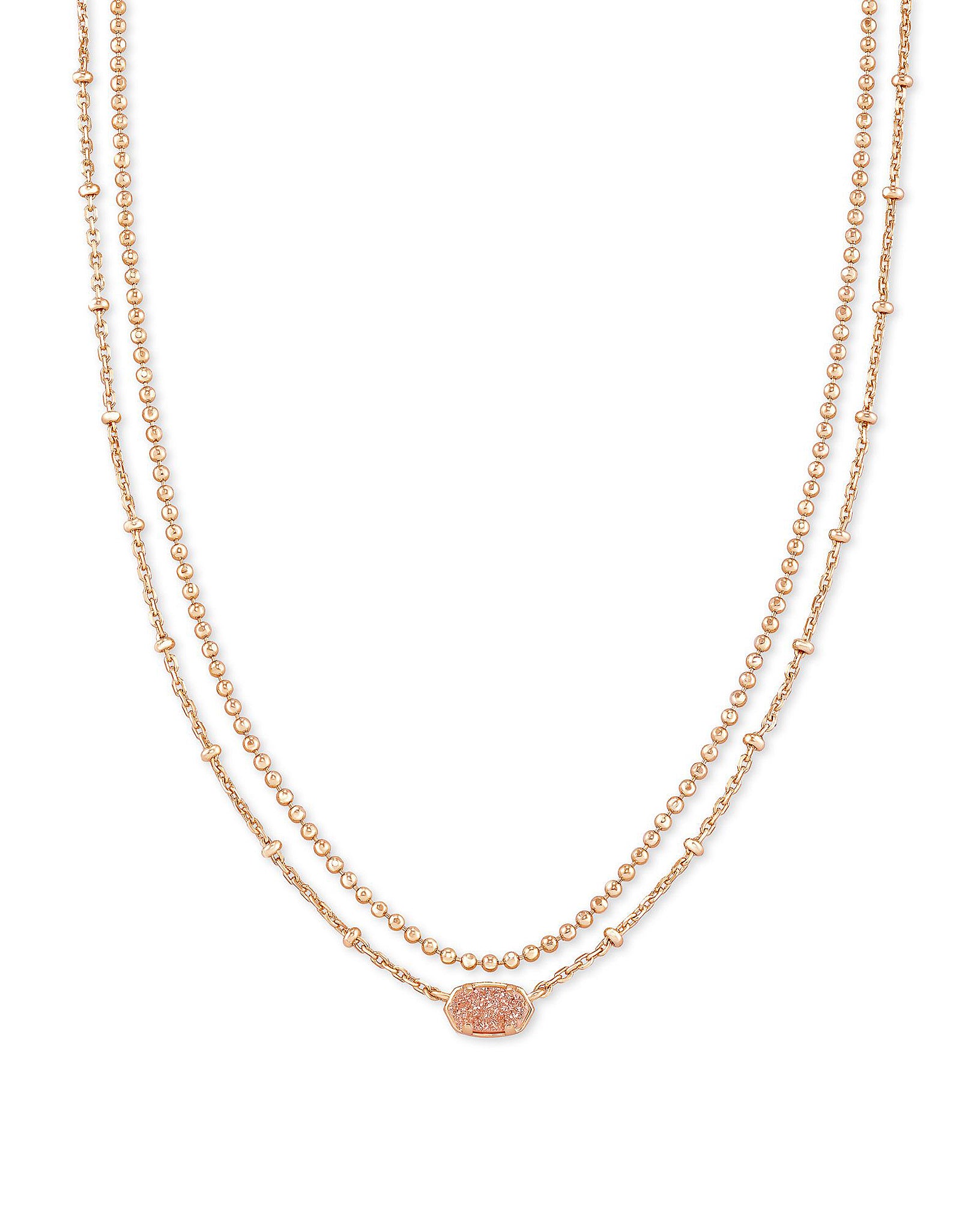 Kendra Scott Emilie Oval Multi Strand Necklace in Sand Drusy and Rose Gold