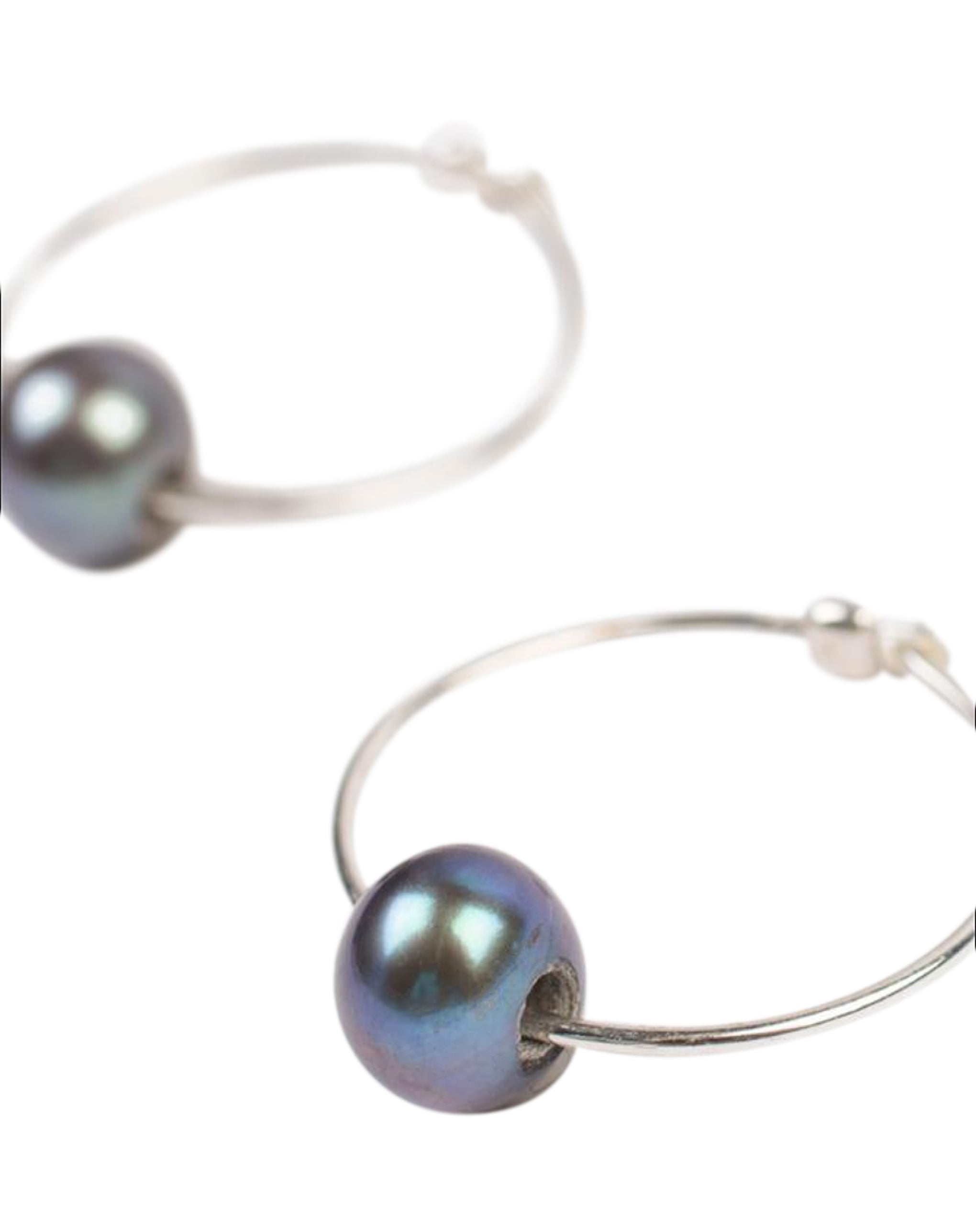 detail image of Chan Luu Petite Silver Hoop Earrings with Peacock Pearl