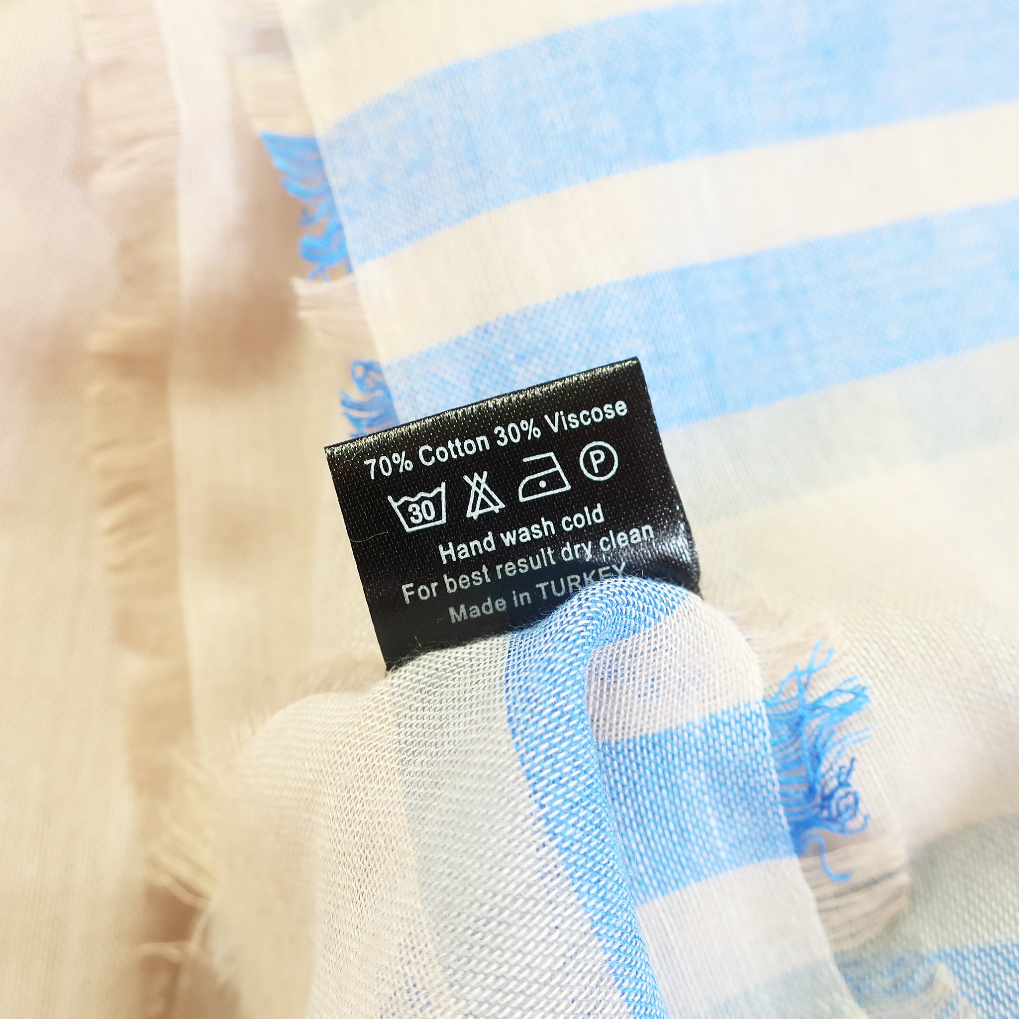 Blue Pacific Turkish Cotton Stripe Scarf in Wedgewood and Sand