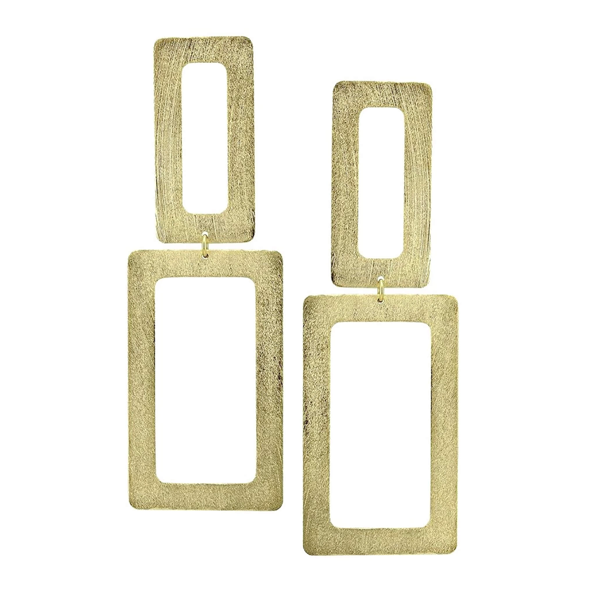 image of Sheila Fajl Double Open Rectangle Statement Earrings in Gold Plated