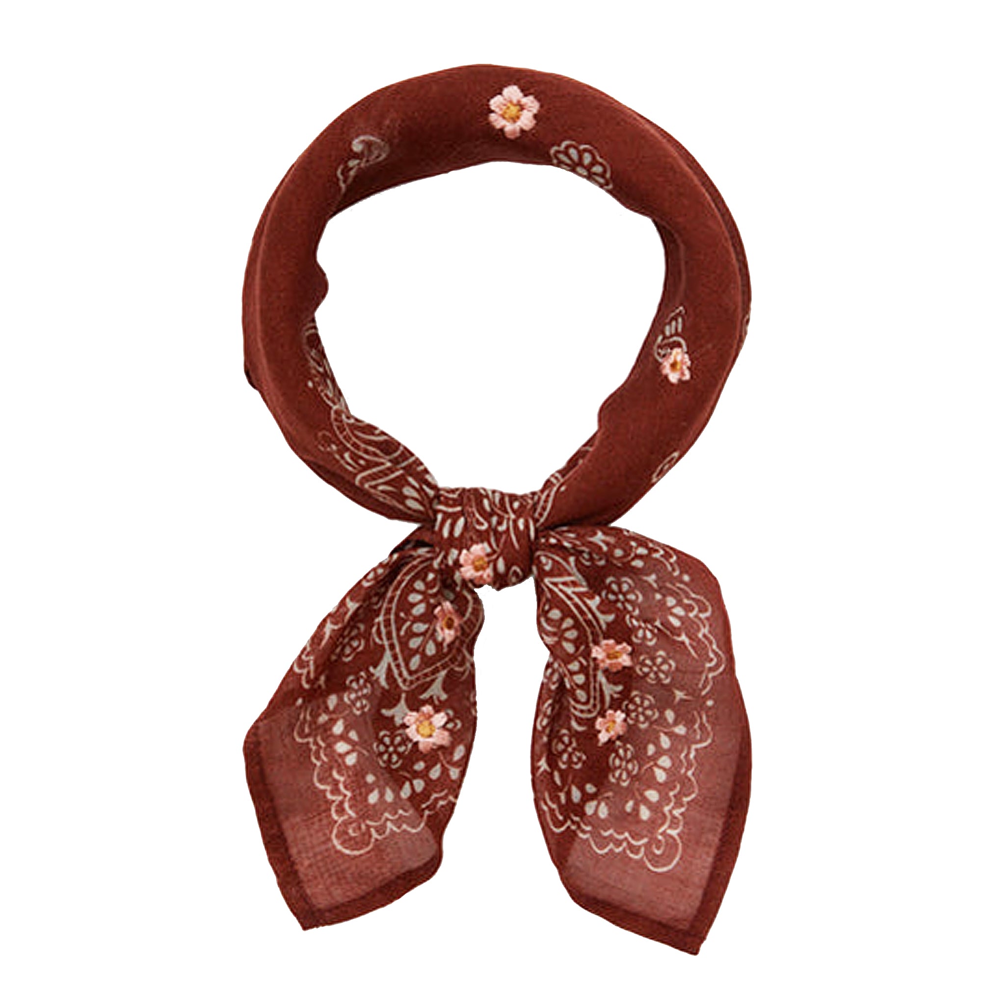 Chan Luu Paisley Flower Embroidered Bandana Neckerchief Scarf in Picante