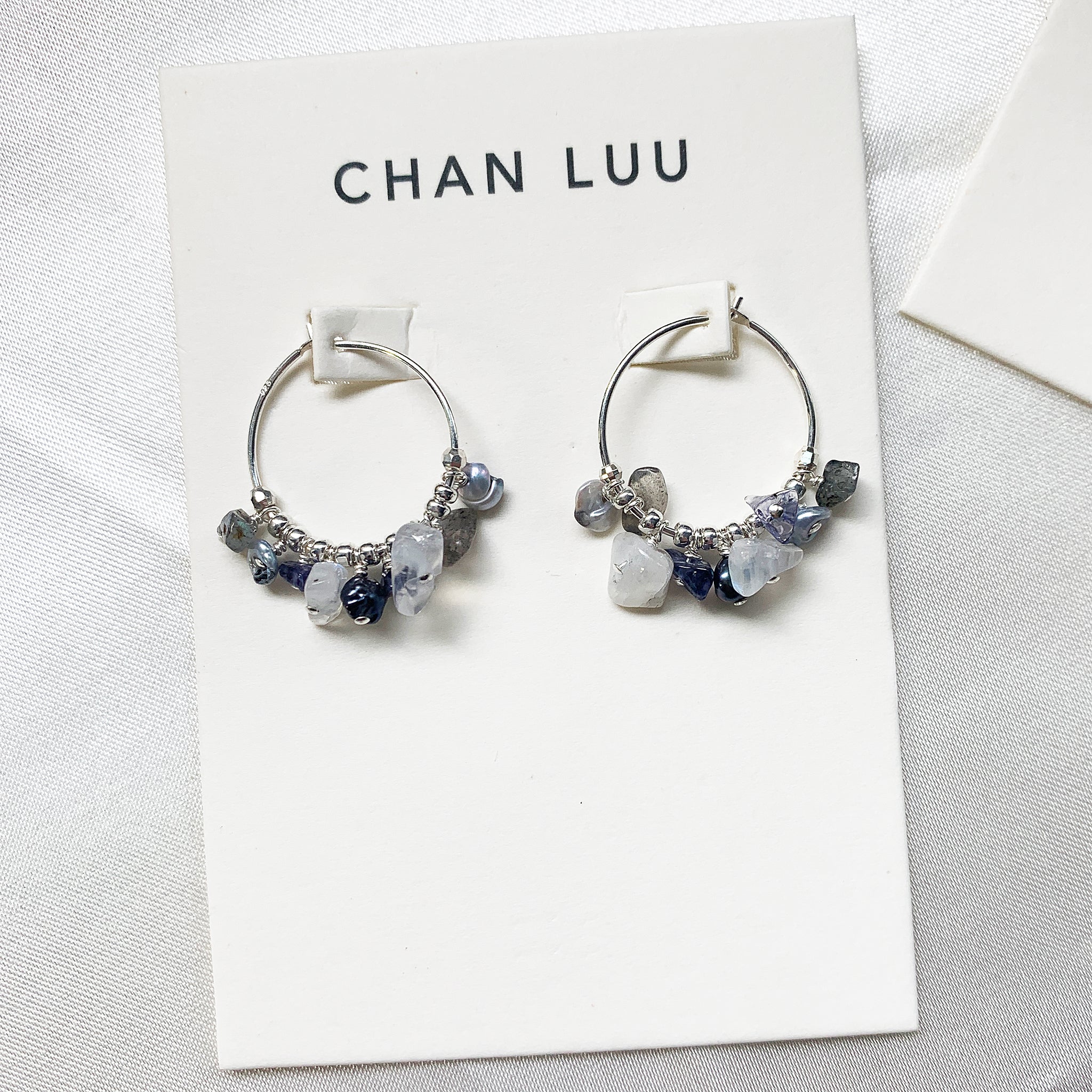 Chan Luu Heishi Small Hoop Earrings in Blue Mix and Silver