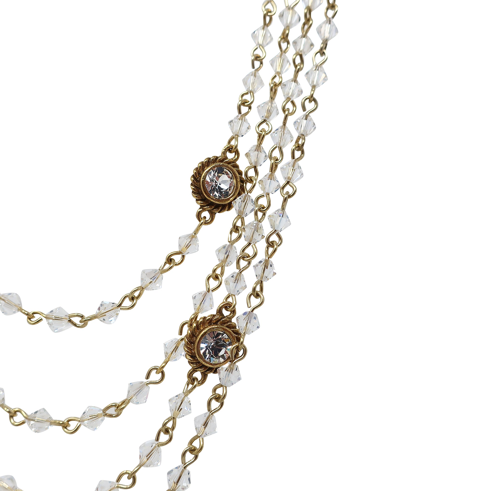 VSA Maria Cross Magdalena Necklace in Gold and Bicone Clear Crystal