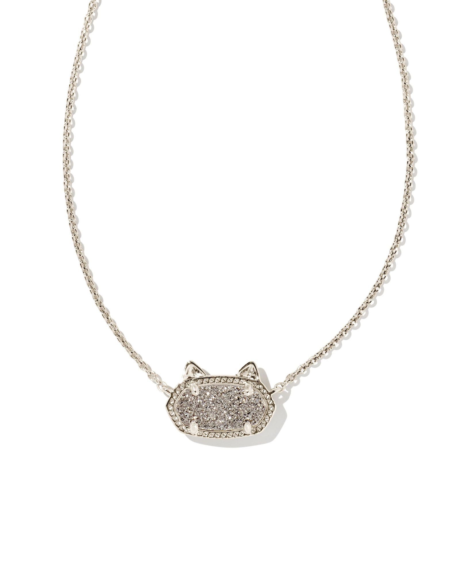 Kendra Scott Elisa Cat Oval Pendant Necklace in Platinum Drusy and Rhodium