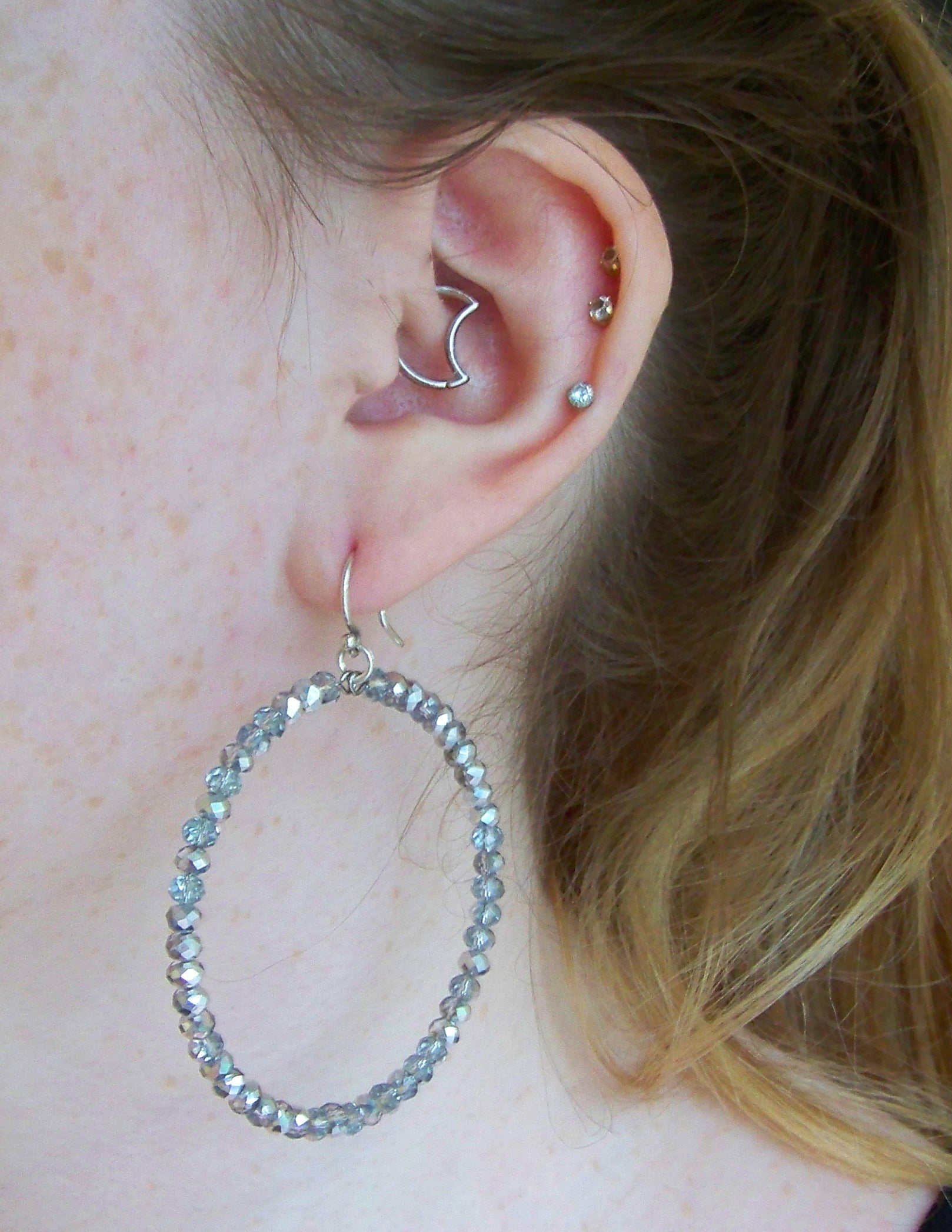 Chan Luu 2.25 Inch Silver Hoop Earrings with Silver Crystals