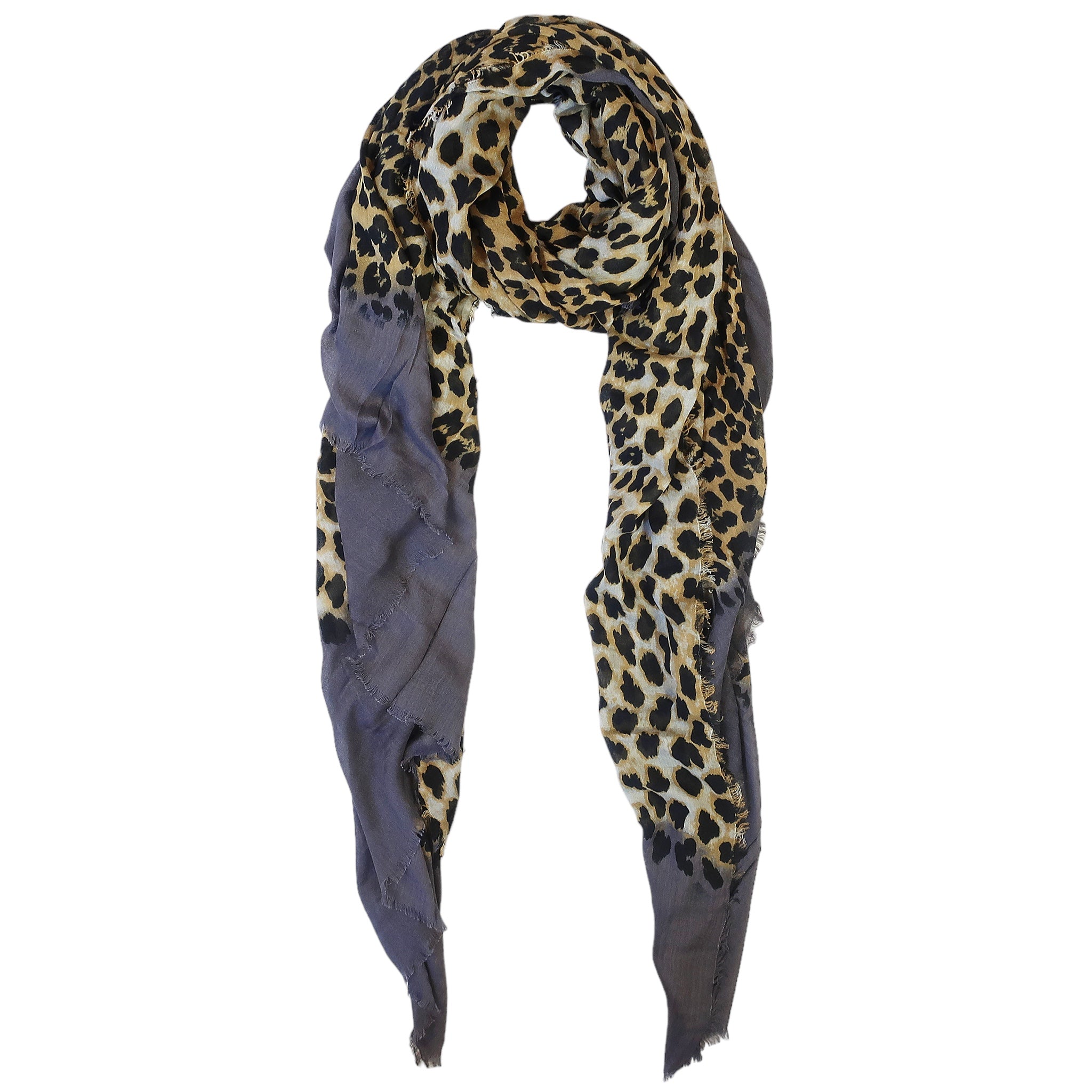 Blue Pacific Animal Print Cashmere and Silk Scarf in Gray and Tan
