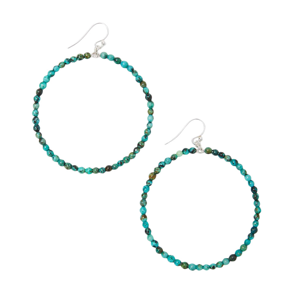 Chan Luu 2 Inch Silver Hoop Earrings in African Turquoise