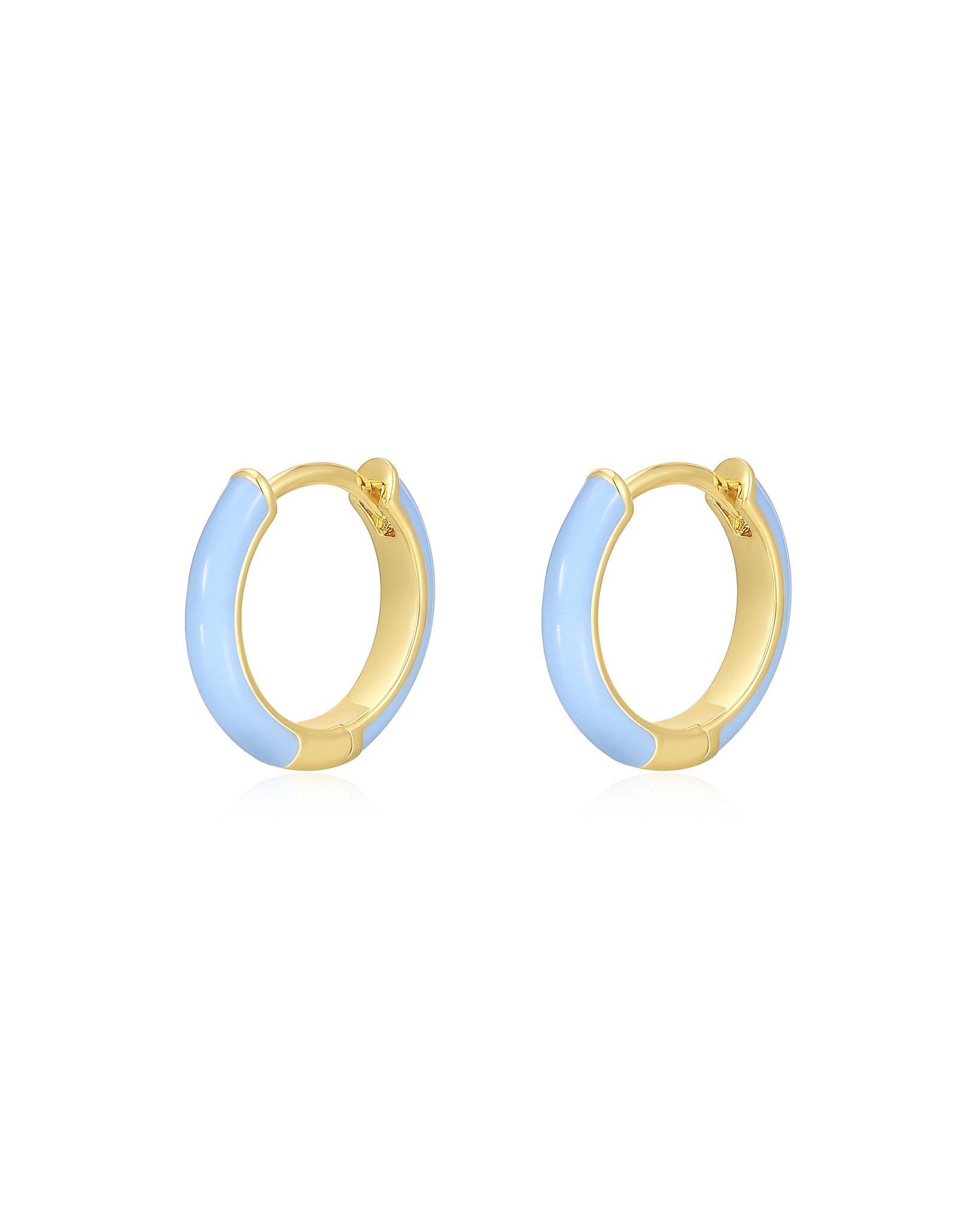 Luv Aj Plain Amalfi Huggie Hoop Earrings in Baby Blue Enamel and Polished Gold