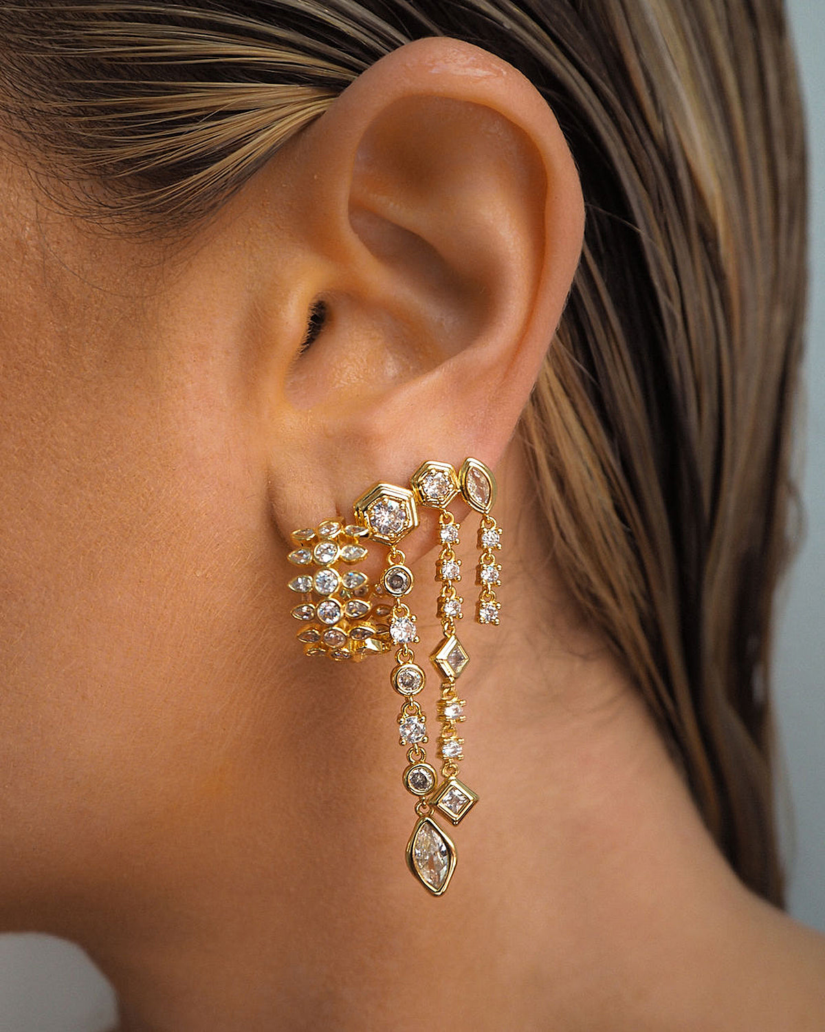 Luv Aj Florette Hoop Earrings in CZ and Polished Gold Plated