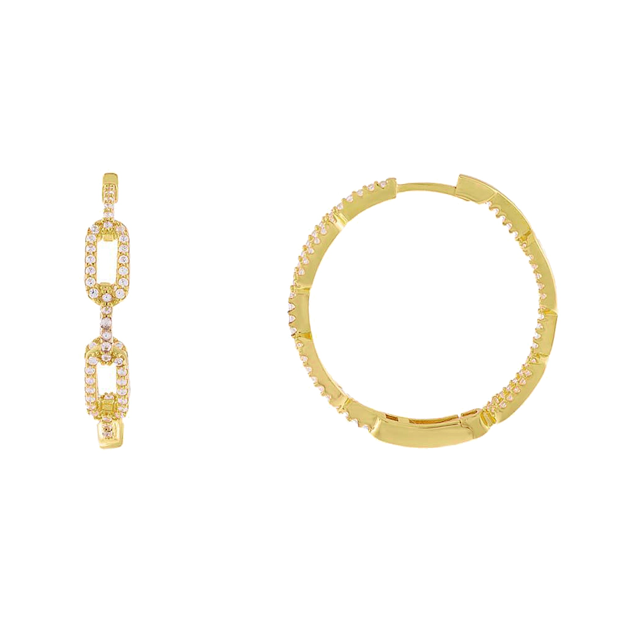 Adina Eden Pave CZ Double Link Hoop Earrings in 14k Gold Vermeil