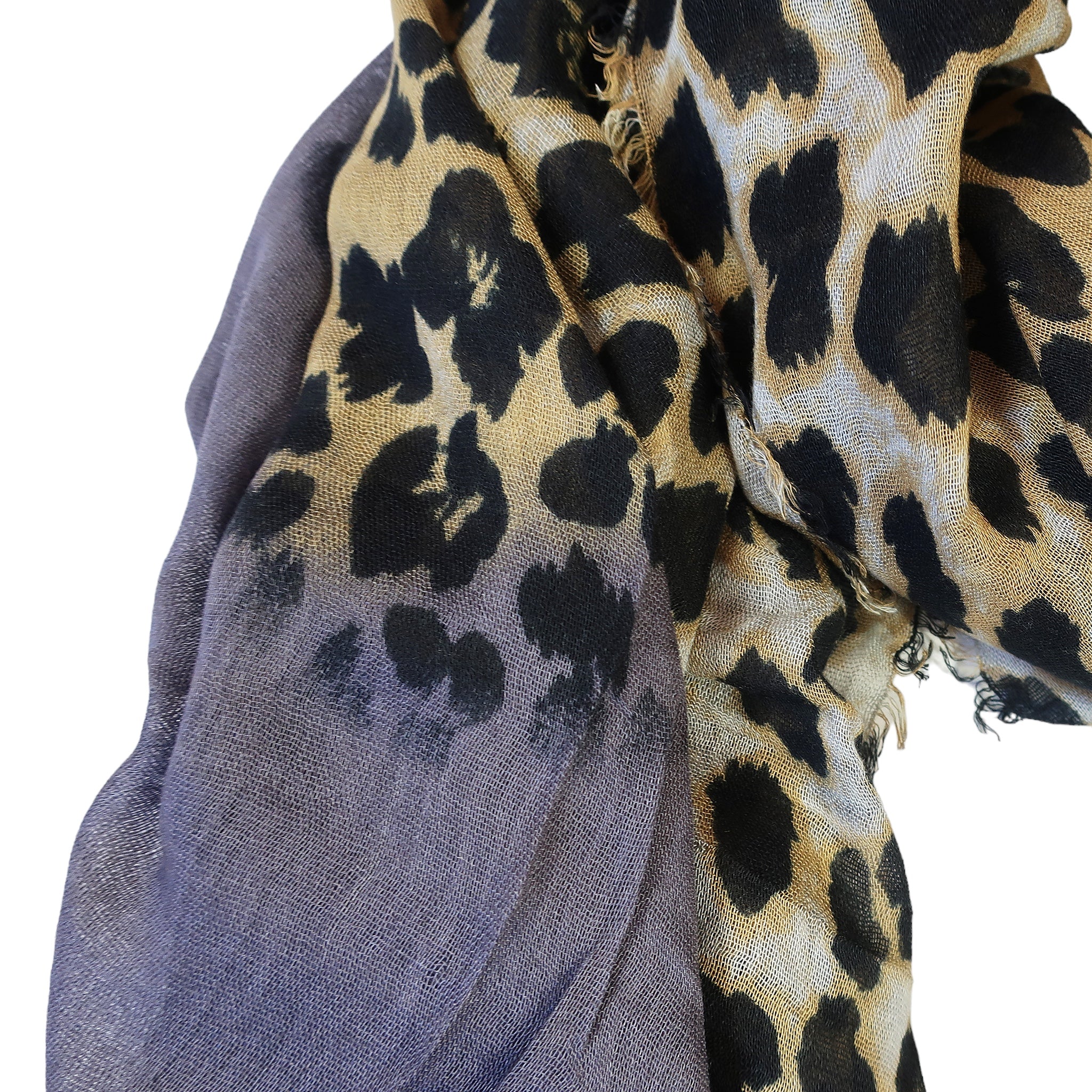 Blue Pacific Animal Print Cashmere and Silk Scarf in Gray and Tan