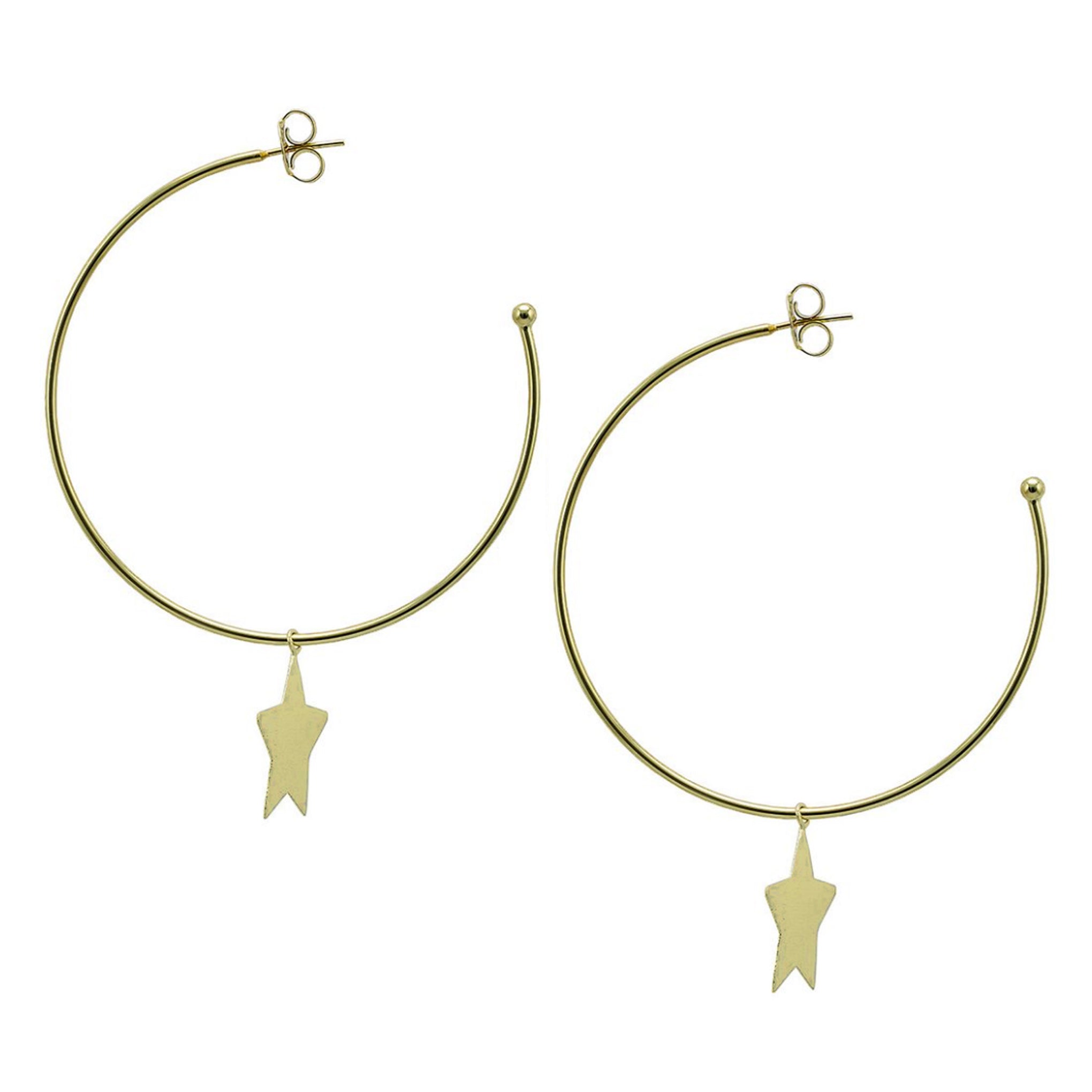 side image of Sheila Fajl Phoenix Hoop Earrings with Star Charm in Gold Plated