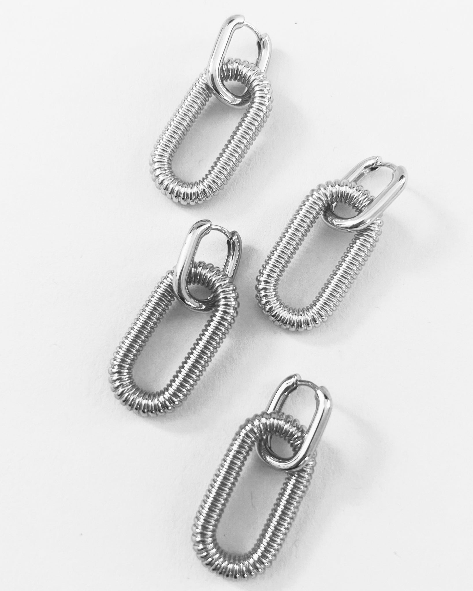 Luv Aj Le Signe Chain Link Loop Hoop Dangle Earrings in Rhodium Plated